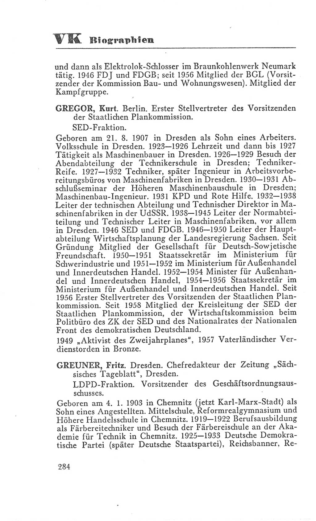 Handbuch der Volkskammer (VK) der Deutschen Demokratischen Republik (DDR), 3. Wahlperiode 1958-1963, Seite 284 (Hdb. VK. DDR 3. WP. 1958-1963, S. 284)