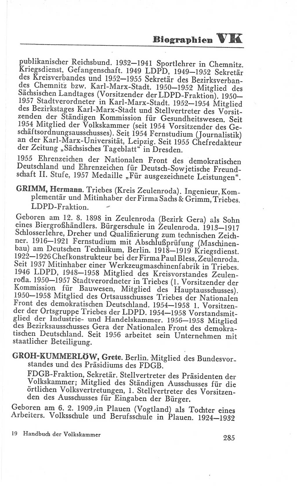 Handbuch der Volkskammer (VK) der Deutschen Demokratischen Republik (DDR), 3. Wahlperiode 1958-1963, Seite 285 (Hdb. VK. DDR 3. WP. 1958-1963, S. 285)