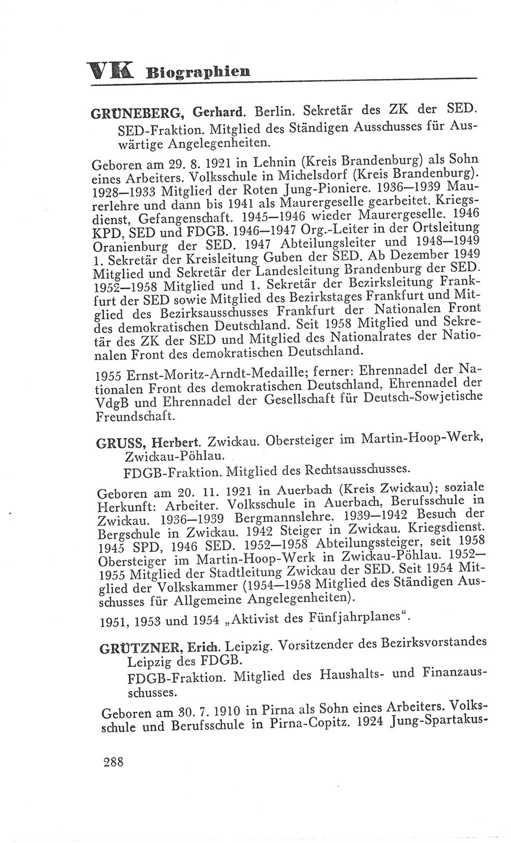 Handbuch der Volkskammer (VK) der Deutschen Demokratischen Republik (DDR), 3. Wahlperiode 1958-1963, Seite 288 (Hdb. VK. DDR 3. WP. 1958-1963, S. 288)