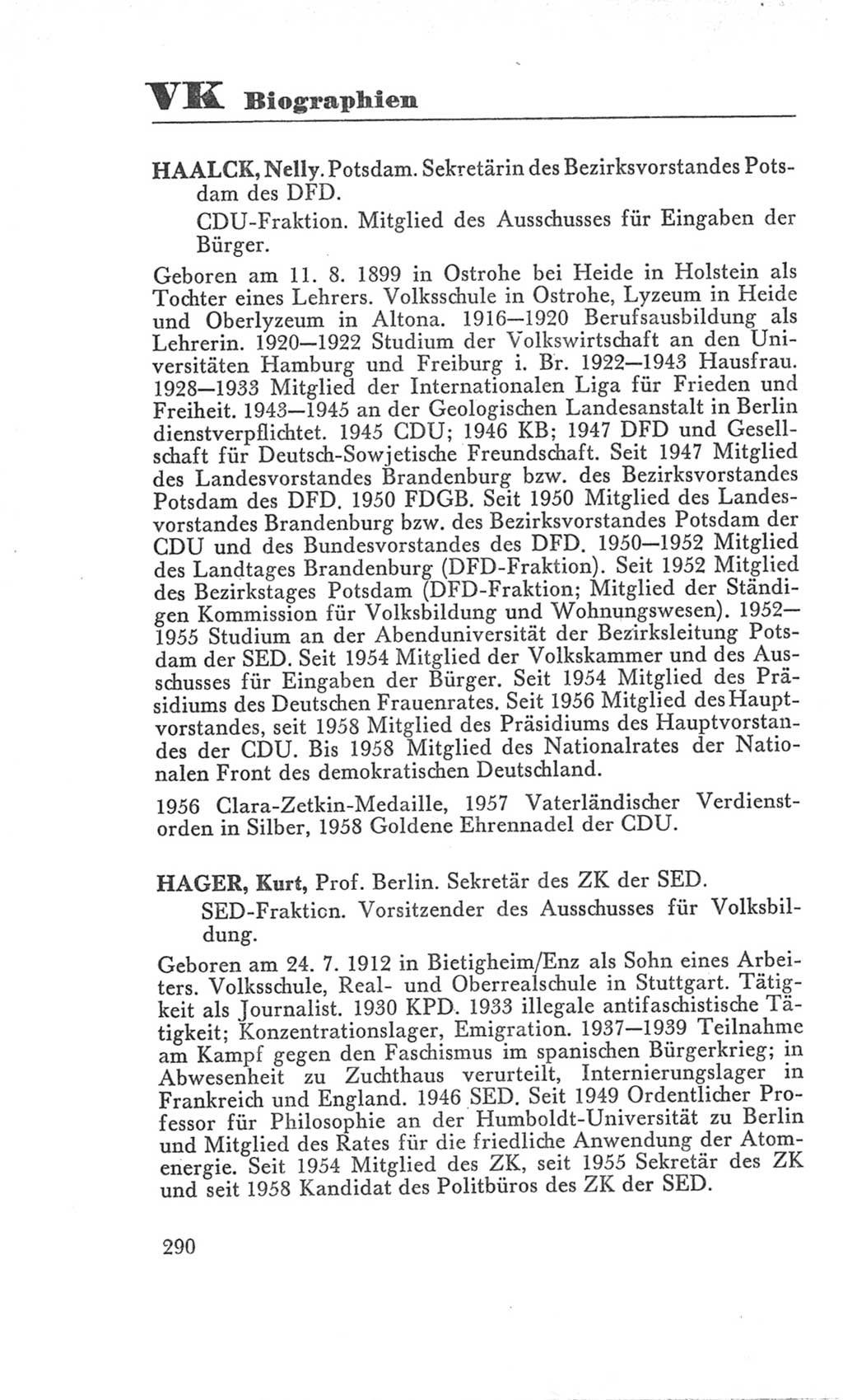Handbuch der Volkskammer (VK) der Deutschen Demokratischen Republik (DDR), 3. Wahlperiode 1958-1963, Seite 290 (Hdb. VK. DDR 3. WP. 1958-1963, S. 290)