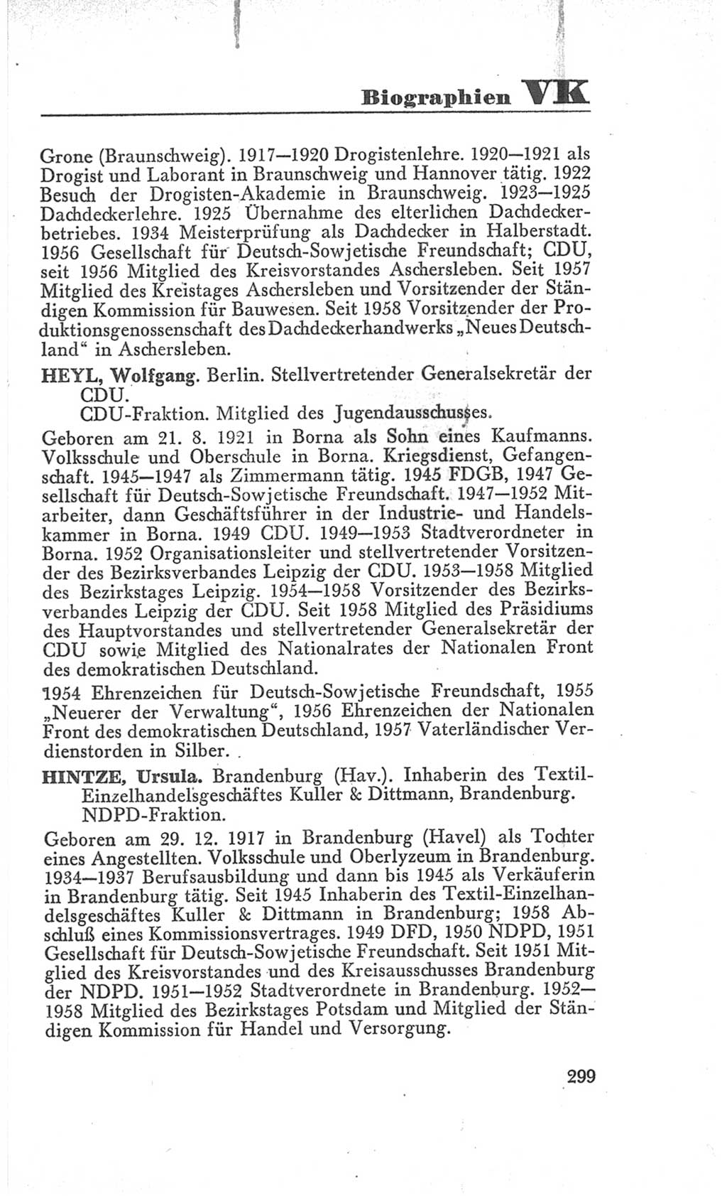 Handbuch der Volkskammer (VK) der Deutschen Demokratischen Republik (DDR), 3. Wahlperiode 1958-1963, Seite 299 (Hdb. VK. DDR 3. WP. 1958-1963, S. 299)