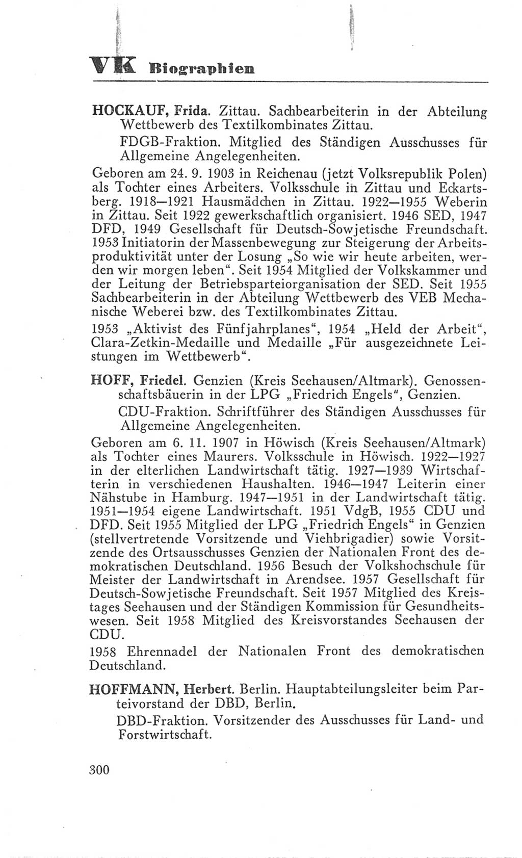Handbuch der Volkskammer (VK) der Deutschen Demokratischen Republik (DDR), 3. Wahlperiode 1958-1963, Seite 300 (Hdb. VK. DDR 3. WP. 1958-1963, S. 300)