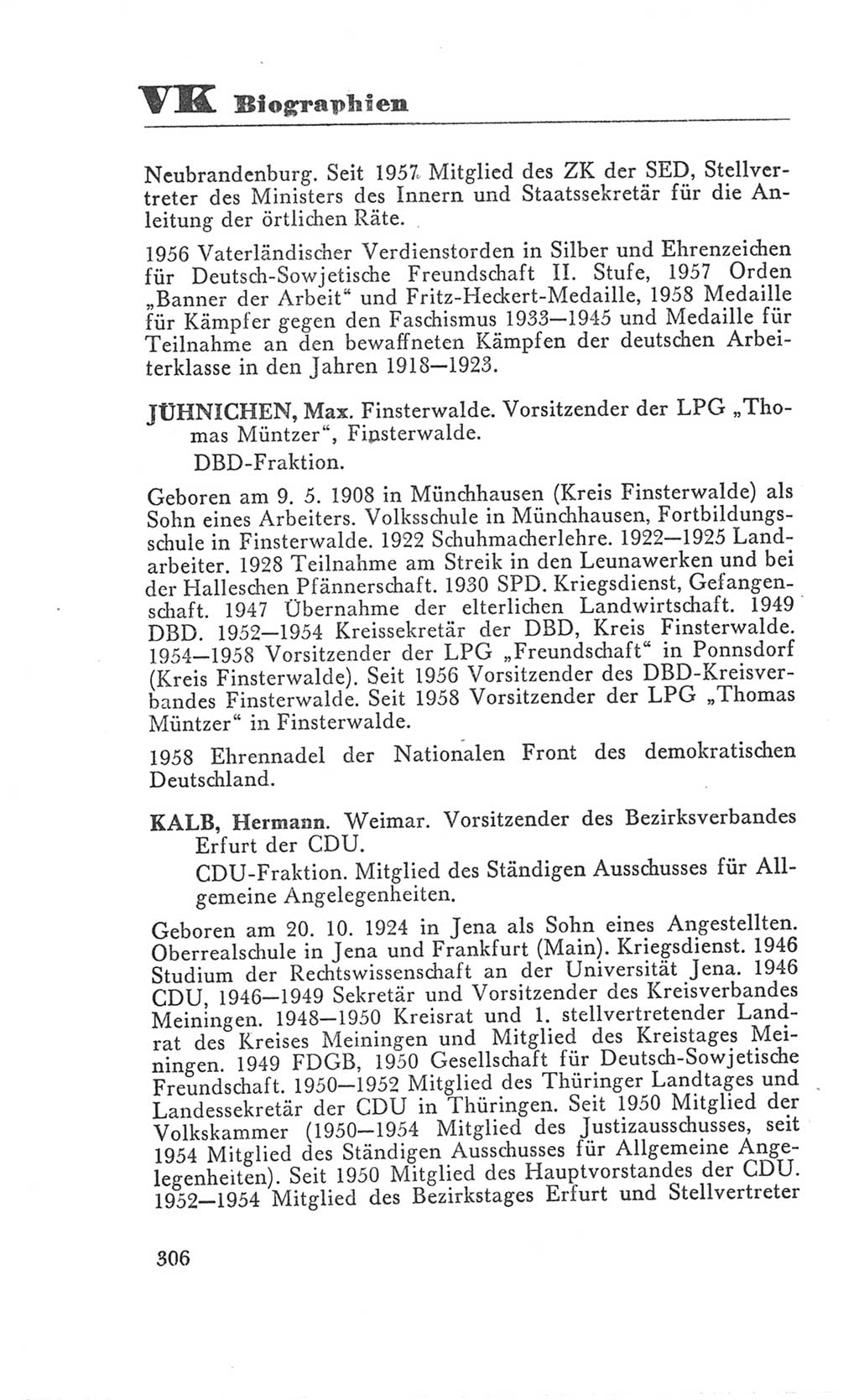 Handbuch der Volkskammer (VK) der Deutschen Demokratischen Republik (DDR), 3. Wahlperiode 1958-1963, Seite 306 (Hdb. VK. DDR 3. WP. 1958-1963, S. 306)