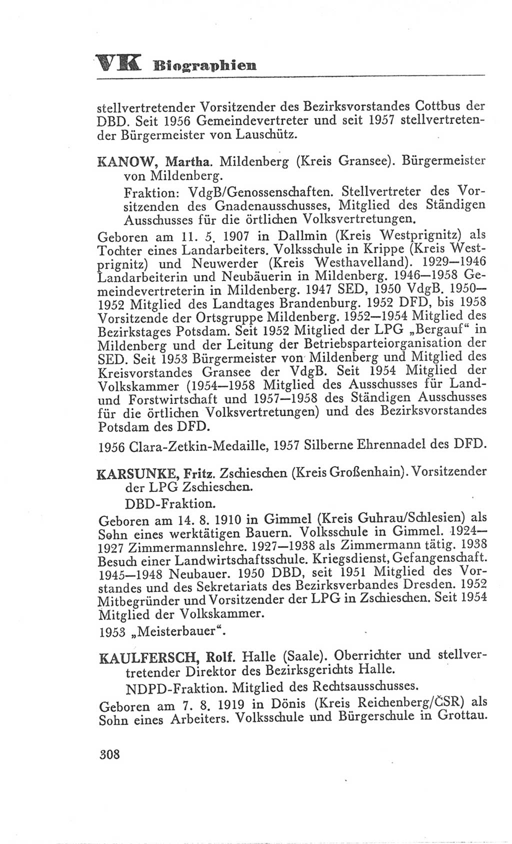 Handbuch der Volkskammer (VK) der Deutschen Demokratischen Republik (DDR), 3. Wahlperiode 1958-1963, Seite 308 (Hdb. VK. DDR 3. WP. 1958-1963, S. 308)