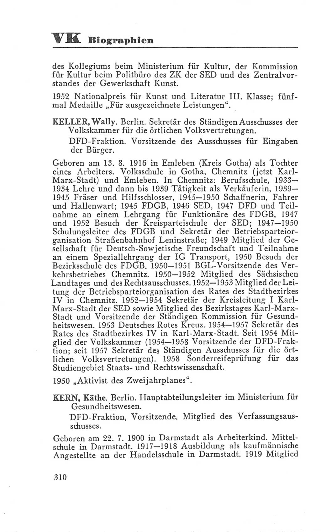 Handbuch der Volkskammer (VK) der Deutschen Demokratischen Republik (DDR), 3. Wahlperiode 1958-1963, Seite 310 (Hdb. VK. DDR 3. WP. 1958-1963, S. 310)