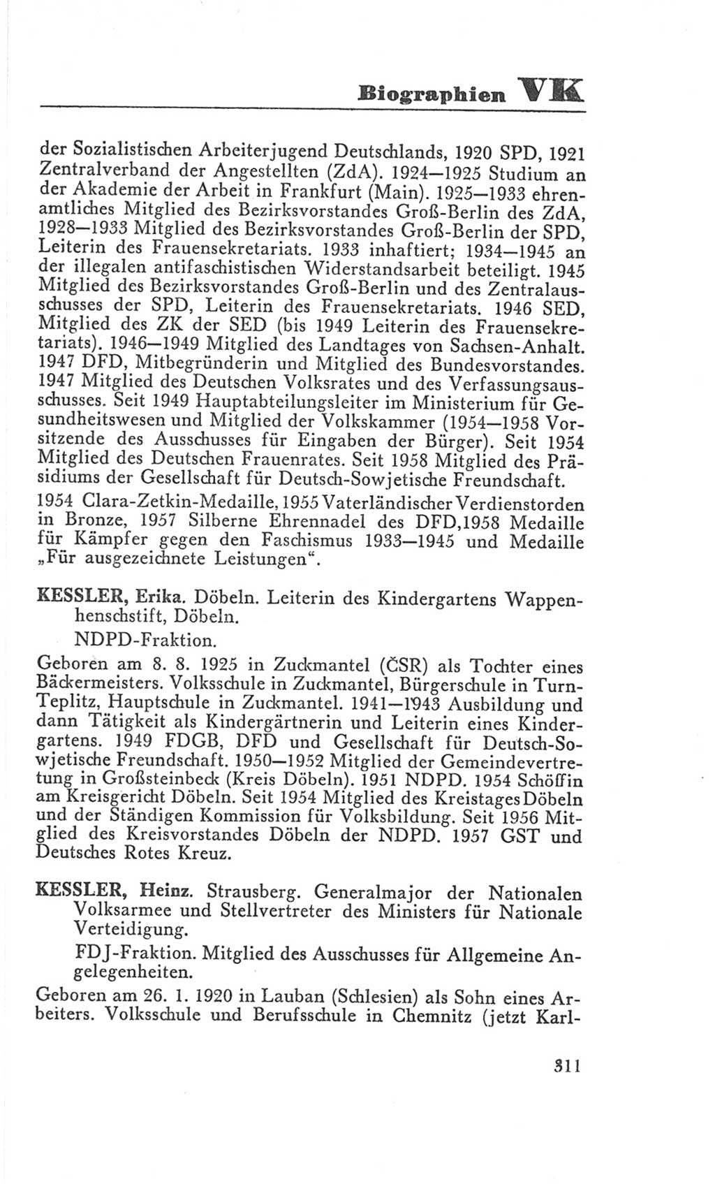 Handbuch der Volkskammer (VK) der Deutschen Demokratischen Republik (DDR), 3. Wahlperiode 1958-1963, Seite 311 (Hdb. VK. DDR 3. WP. 1958-1963, S. 311)