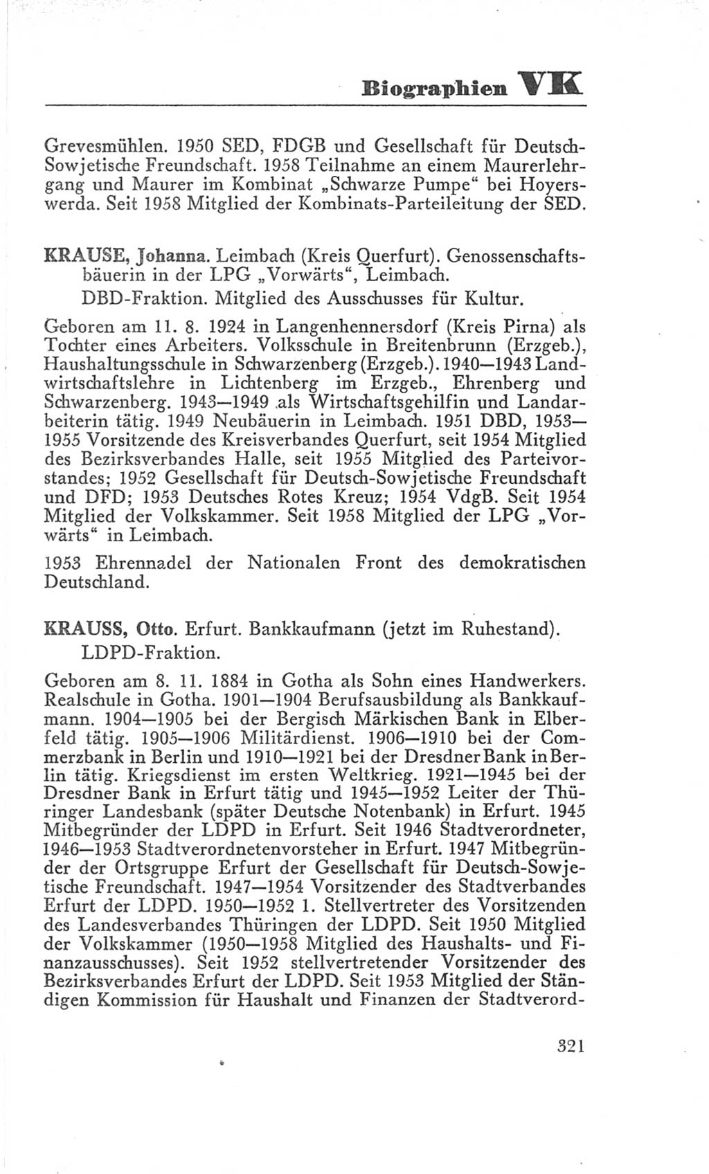 Handbuch der Volkskammer (VK) der Deutschen Demokratischen Republik (DDR), 3. Wahlperiode 1958-1963, Seite 321 (Hdb. VK. DDR 3. WP. 1958-1963, S. 321)