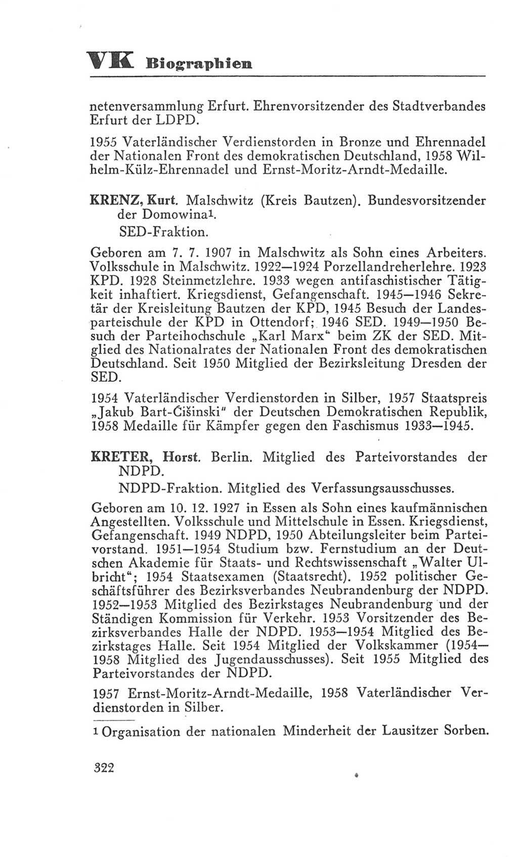 Handbuch der Volkskammer (VK) der Deutschen Demokratischen Republik (DDR), 3. Wahlperiode 1958-1963, Seite 322 (Hdb. VK. DDR 3. WP. 1958-1963, S. 322)