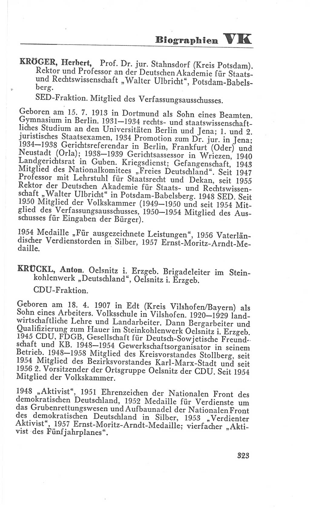 Handbuch der Volkskammer (VK) der Deutschen Demokratischen Republik (DDR), 3. Wahlperiode 1958-1963, Seite 323 (Hdb. VK. DDR 3. WP. 1958-1963, S. 323)