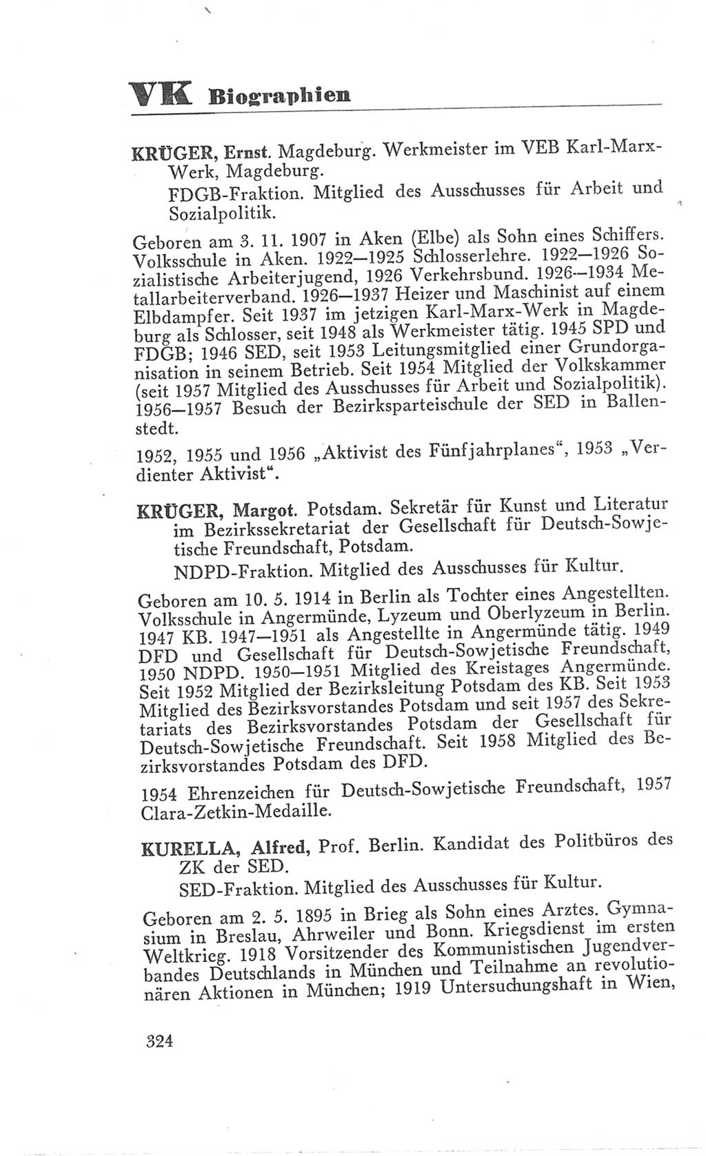 Handbuch der Volkskammer (VK) der Deutschen Demokratischen Republik (DDR), 3. Wahlperiode 1958-1963, Seite 324 (Hdb. VK. DDR 3. WP. 1958-1963, S. 324)