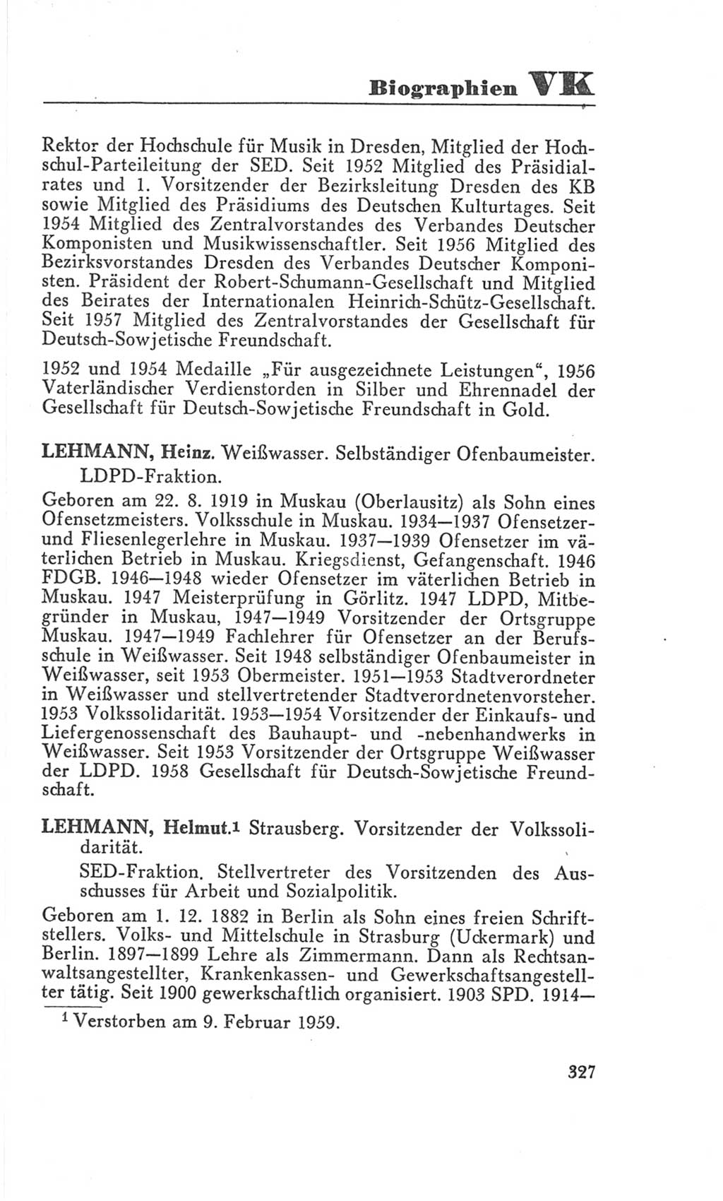 Handbuch der Volkskammer (VK) der Deutschen Demokratischen Republik (DDR), 3. Wahlperiode 1958-1963, Seite 327 (Hdb. VK. DDR 3. WP. 1958-1963, S. 327)