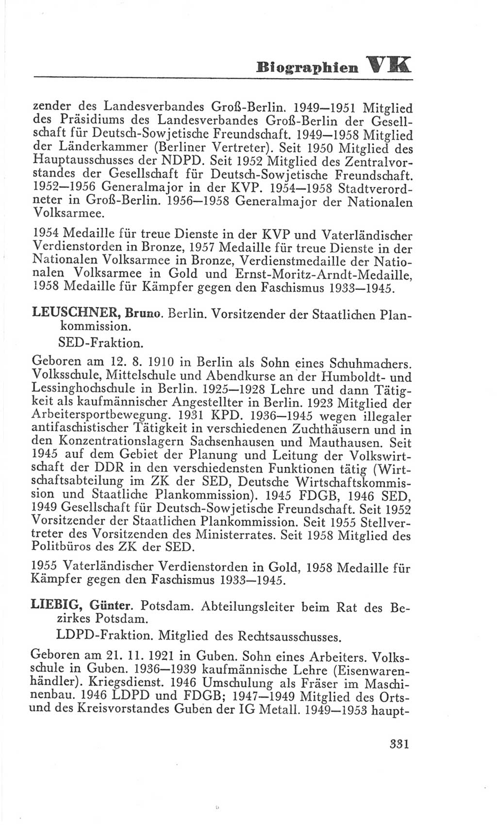 Handbuch der Volkskammer (VK) der Deutschen Demokratischen Republik (DDR), 3. Wahlperiode 1958-1963, Seite 331 (Hdb. VK. DDR 3. WP. 1958-1963, S. 331)