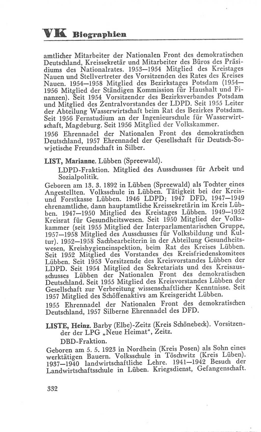 Handbuch der Volkskammer (VK) der Deutschen Demokratischen Republik (DDR), 3. Wahlperiode 1958-1963, Seite 332 (Hdb. VK. DDR 3. WP. 1958-1963, S. 332)