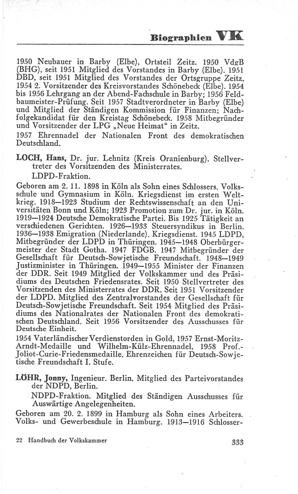 Handbuch der Volkskammer (VK) der Deutschen Demokratischen Republik (DDR), 3. Wahlperiode 1958-1963, Seite 333 (Hdb. VK. DDR 3. WP. 1958-1963, S. 333)
