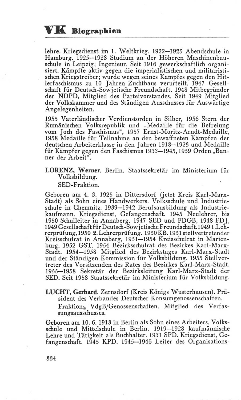Handbuch der Volkskammer (VK) der Deutschen Demokratischen Republik (DDR), 3. Wahlperiode 1958-1963, Seite 334 (Hdb. VK. DDR 3. WP. 1958-1963, S. 334)