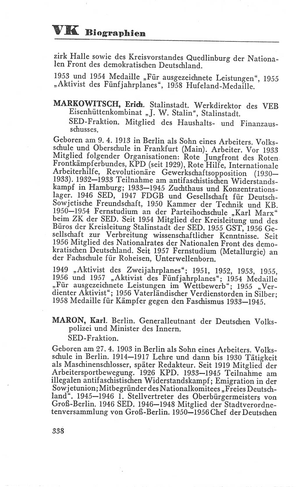 Handbuch der Volkskammer (VK) der Deutschen Demokratischen Republik (DDR), 3. Wahlperiode 1958-1963, Seite 338 (Hdb. VK. DDR 3. WP. 1958-1963, S. 338)