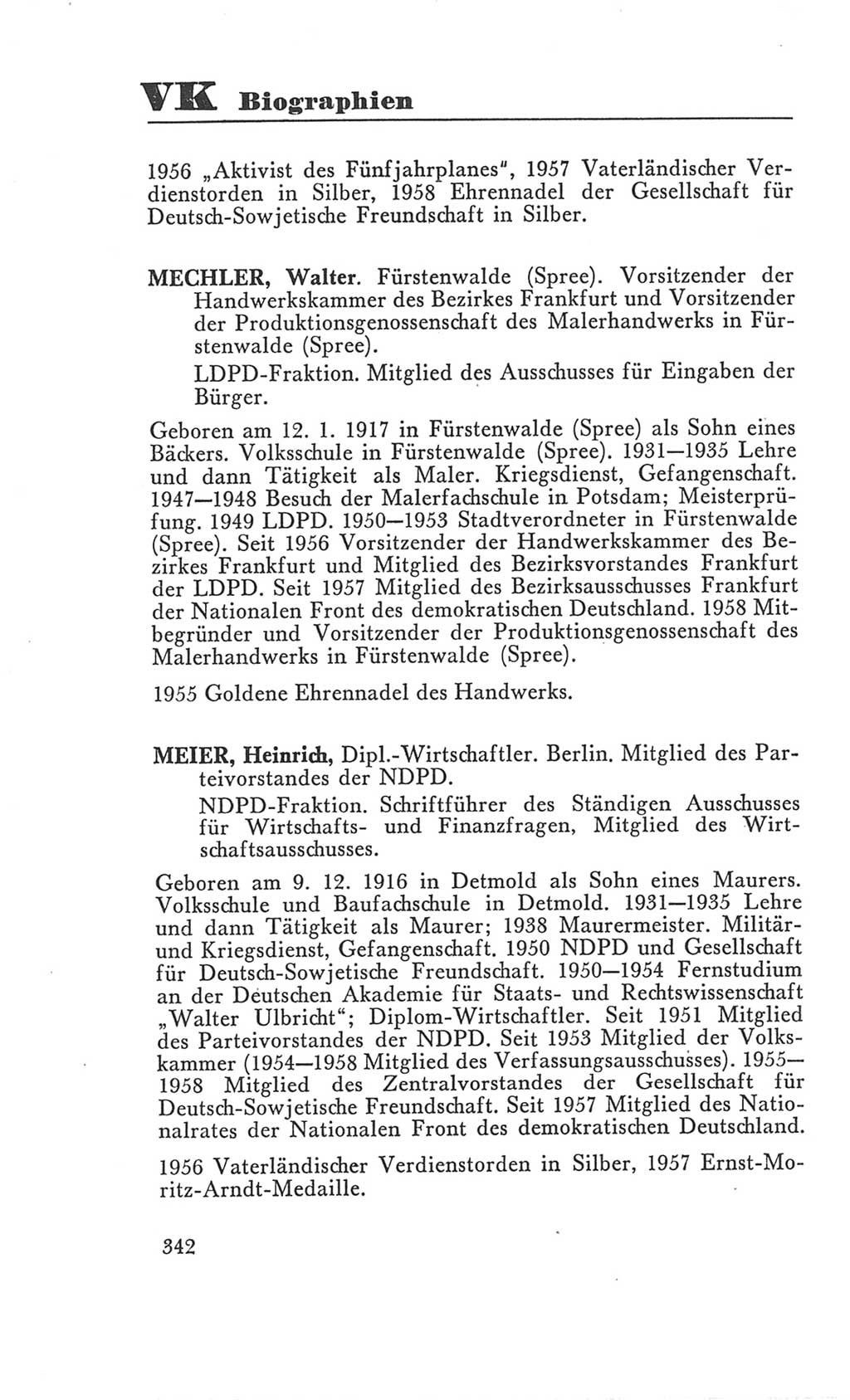 Handbuch der Volkskammer (VK) der Deutschen Demokratischen Republik (DDR), 3. Wahlperiode 1958-1963, Seite 342 (Hdb. VK. DDR 3. WP. 1958-1963, S. 342)