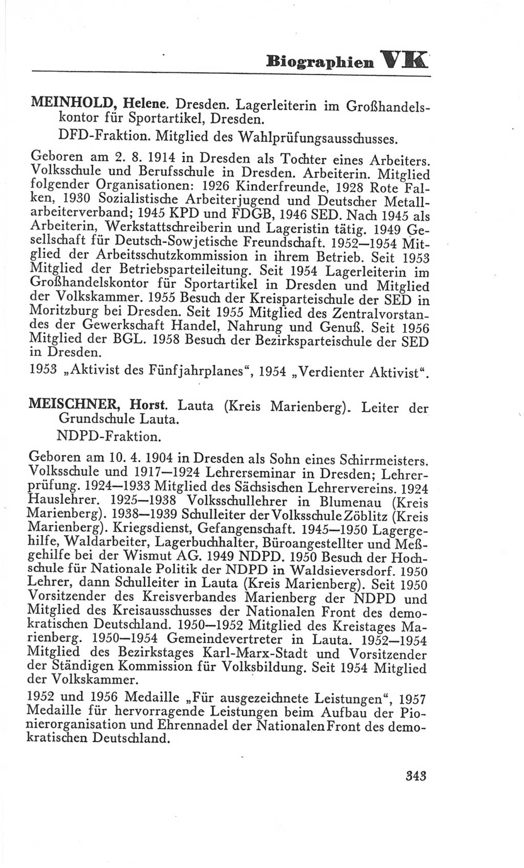 Handbuch der Volkskammer (VK) der Deutschen Demokratischen Republik (DDR), 3. Wahlperiode 1958-1963, Seite 343 (Hdb. VK. DDR 3. WP. 1958-1963, S. 343)
