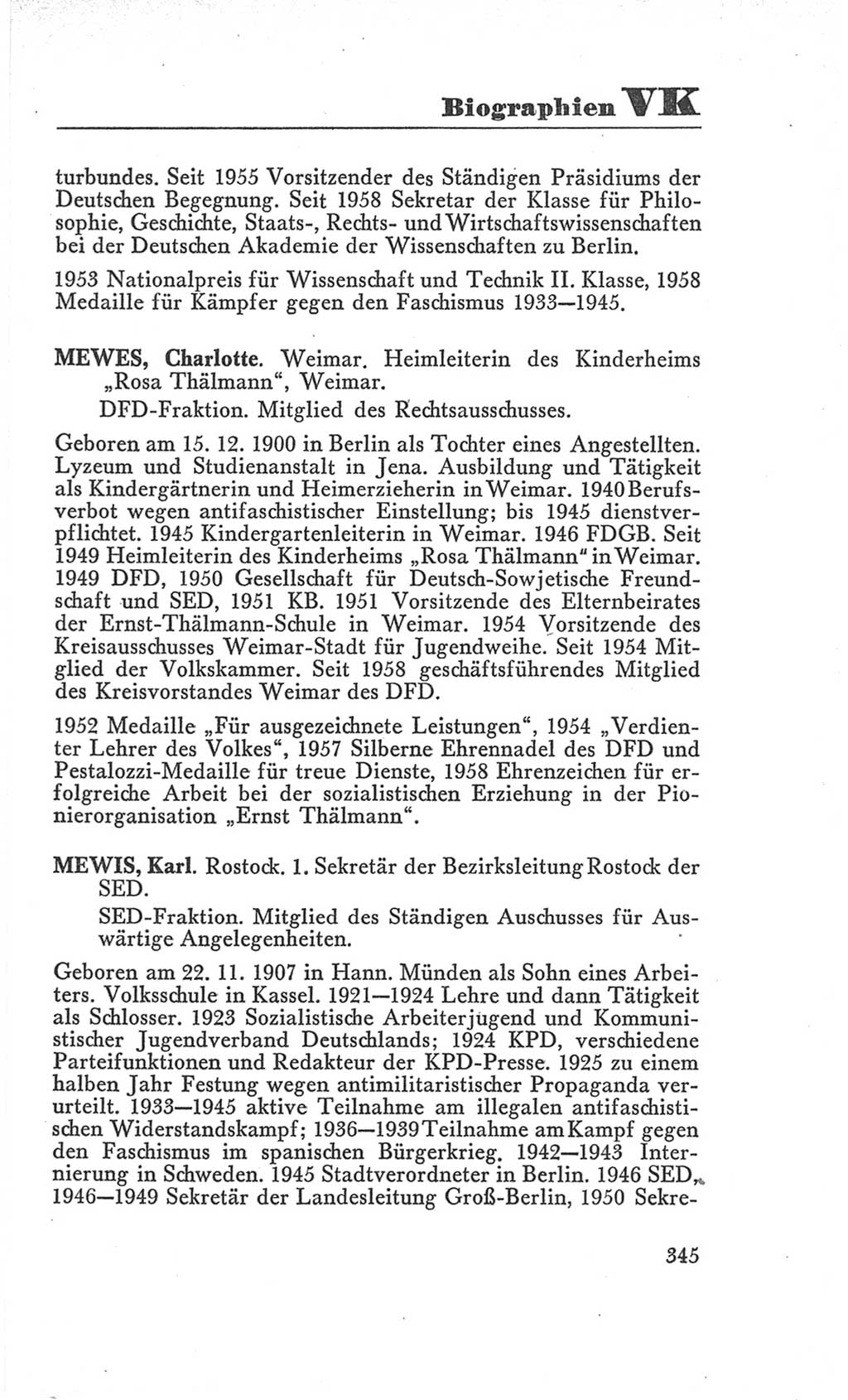 Handbuch der Volkskammer (VK) der Deutschen Demokratischen Republik (DDR), 3. Wahlperiode 1958-1963, Seite 345 (Hdb. VK. DDR 3. WP. 1958-1963, S. 345)