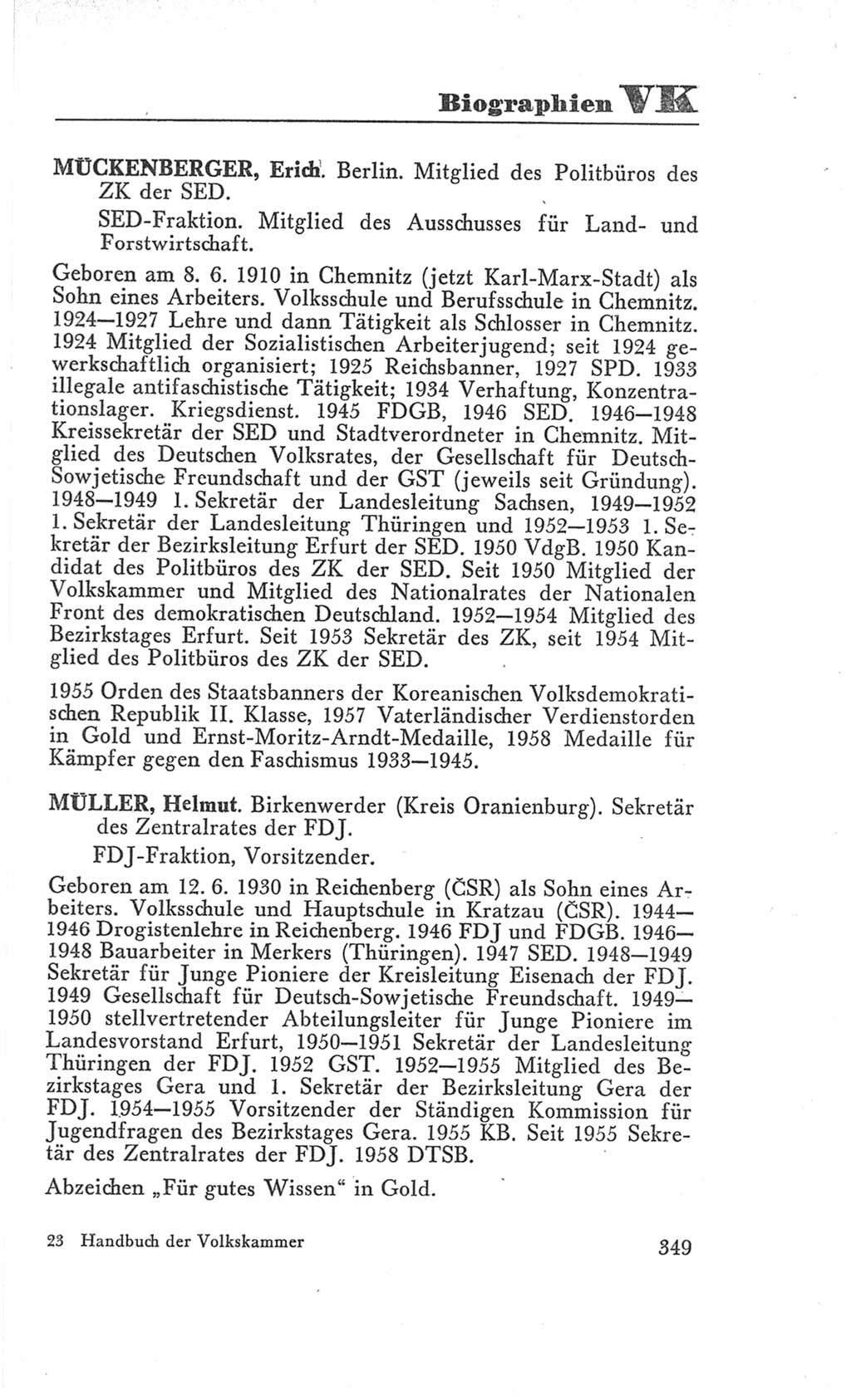 Handbuch der Volkskammer (VK) der Deutschen Demokratischen Republik (DDR), 3. Wahlperiode 1958-1963, Seite 349 (Hdb. VK. DDR 3. WP. 1958-1963, S. 349)