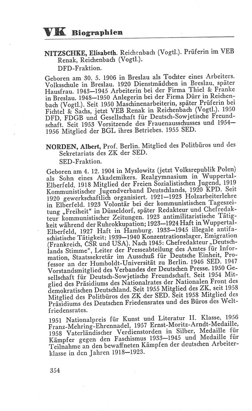 Handbuch der Volkskammer (VK) der Deutschen Demokratischen Republik (DDR), 3. Wahlperiode 1958-1963, Seite 354 (Hdb. VK. DDR 3. WP. 1958-1963, S. 354)