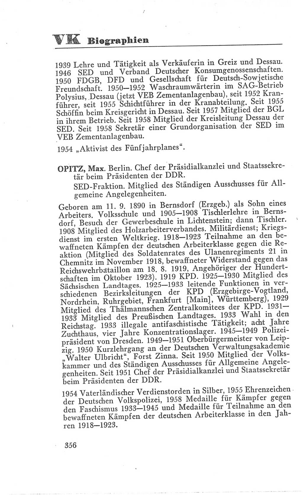 Handbuch der Volkskammer (VK) der Deutschen Demokratischen Republik (DDR), 3. Wahlperiode 1958-1963, Seite 356 (Hdb. VK. DDR 3. WP. 1958-1963, S. 356)