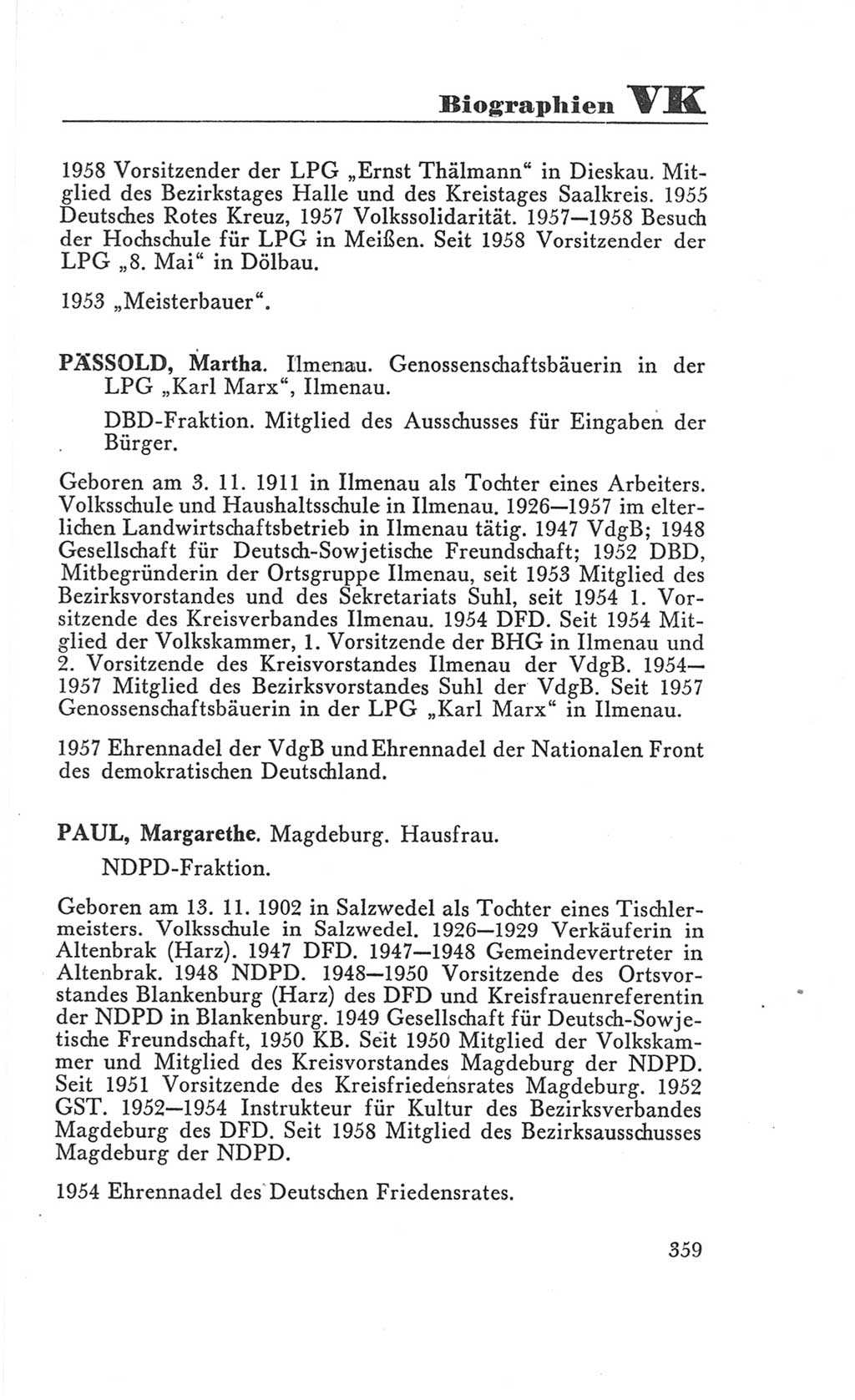 Handbuch der Volkskammer (VK) der Deutschen Demokratischen Republik (DDR), 3. Wahlperiode 1958-1963, Seite 359 (Hdb. VK. DDR 3. WP. 1958-1963, S. 359)