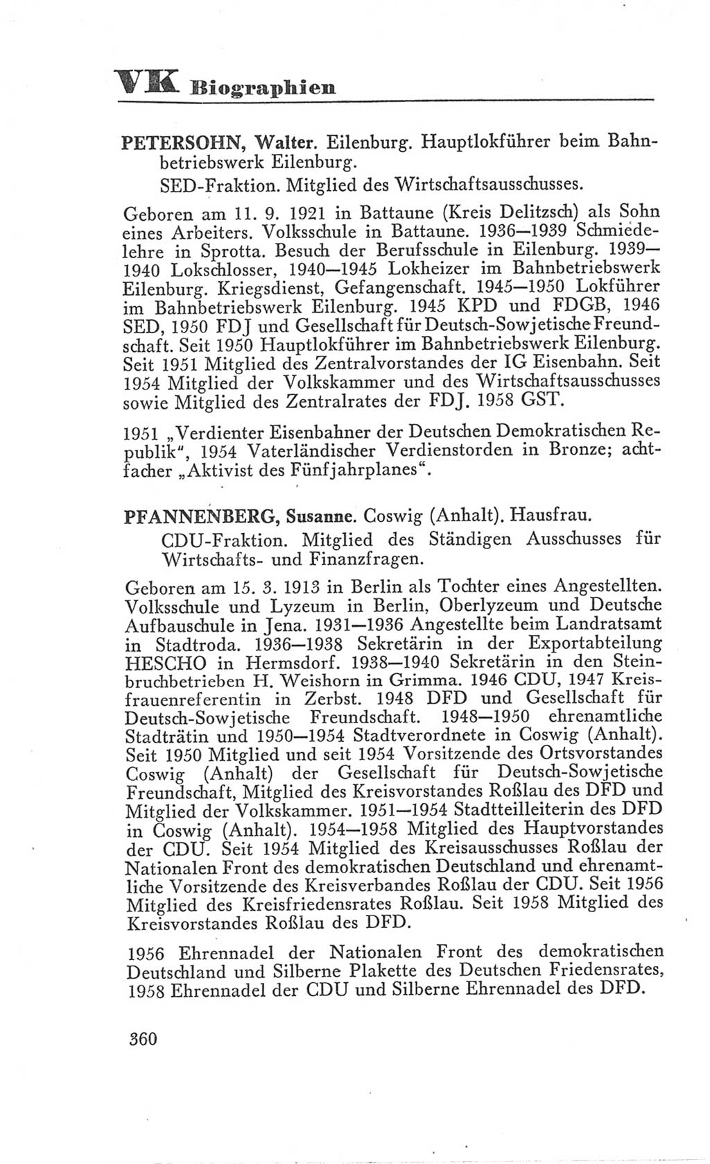 Handbuch der Volkskammer (VK) der Deutschen Demokratischen Republik (DDR), 3. Wahlperiode 1958-1963, Seite 360 (Hdb. VK. DDR 3. WP. 1958-1963, S. 360)