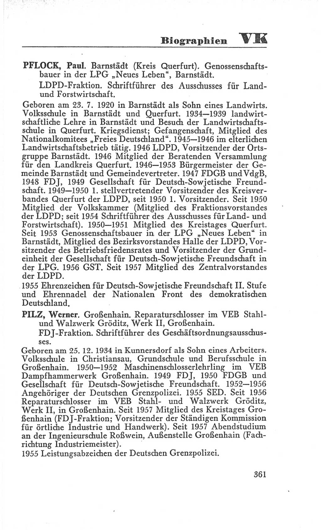 Handbuch der Volkskammer (VK) der Deutschen Demokratischen Republik (DDR), 3. Wahlperiode 1958-1963, Seite 361 (Hdb. VK. DDR 3. WP. 1958-1963, S. 361)