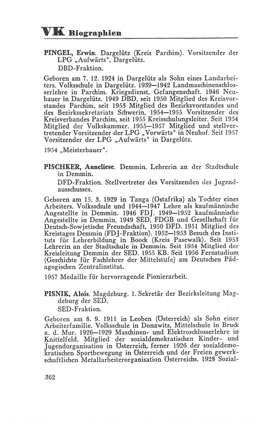 Handbuch der Volkskammer (VK) der Deutschen Demokratischen Republik (DDR), 3. Wahlperiode 1958-1963, Seite 362 (Hdb. VK. DDR 3. WP. 1958-1963, S. 362)
