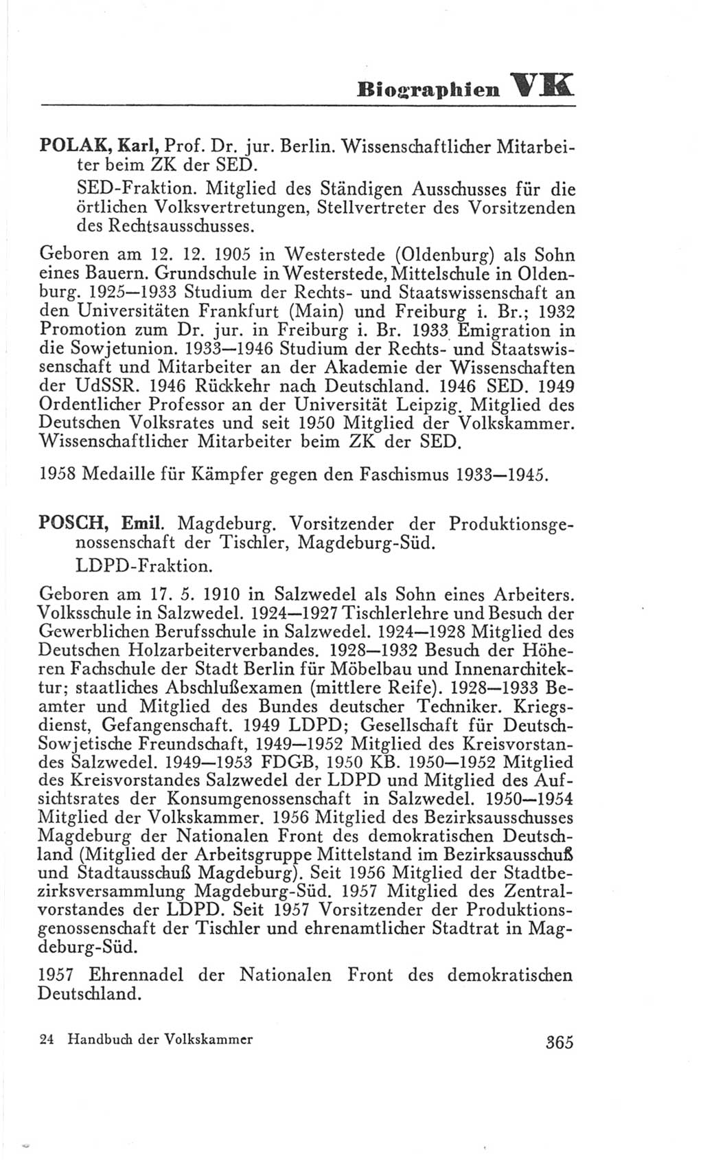 Handbuch der Volkskammer (VK) der Deutschen Demokratischen Republik (DDR), 3. Wahlperiode 1958-1963, Seite 365 (Hdb. VK. DDR 3. WP. 1958-1963, S. 365)