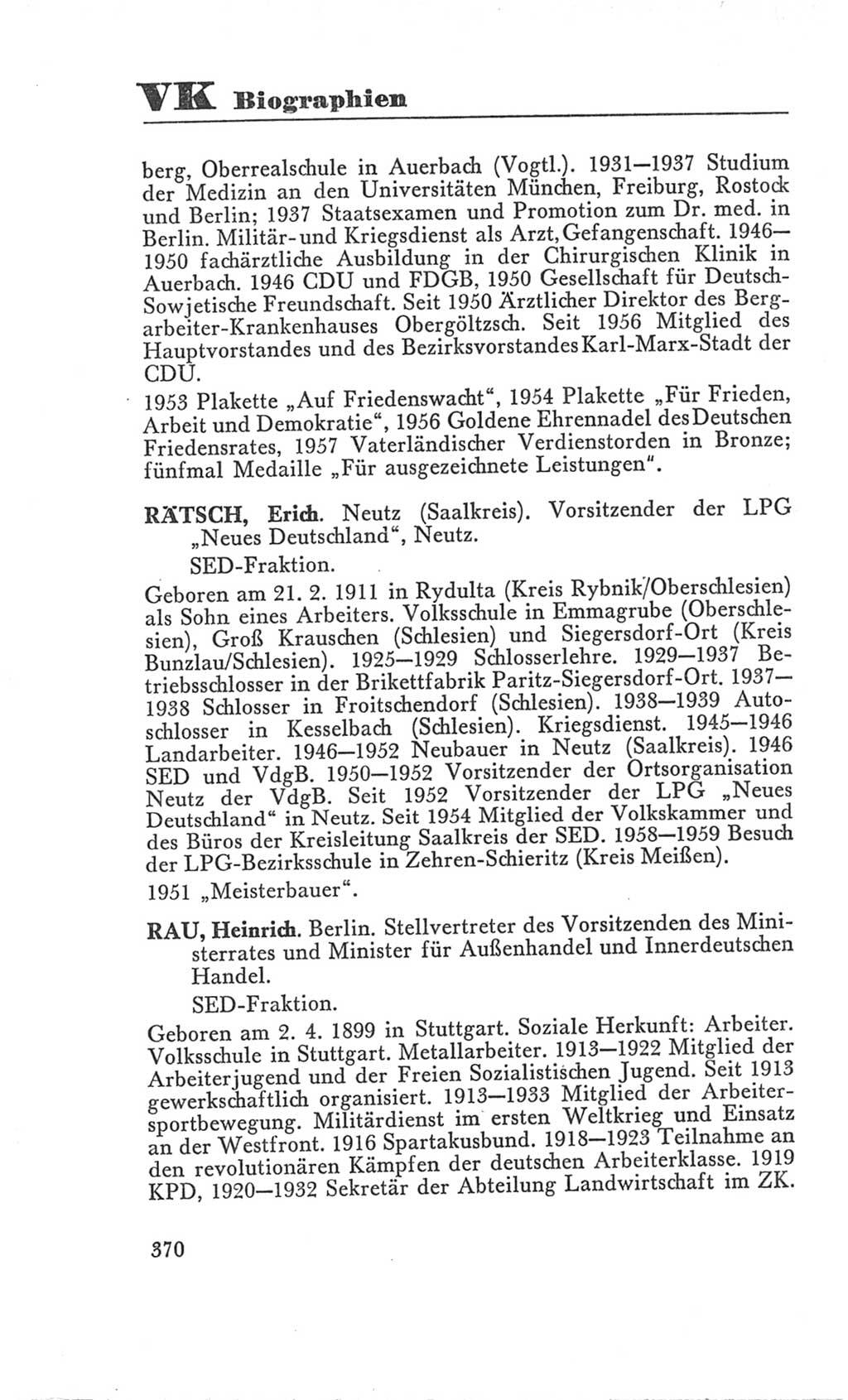 Handbuch der Volkskammer (VK) der Deutschen Demokratischen Republik (DDR), 3. Wahlperiode 1958-1963, Seite 370 (Hdb. VK. DDR 3. WP. 1958-1963, S. 370)