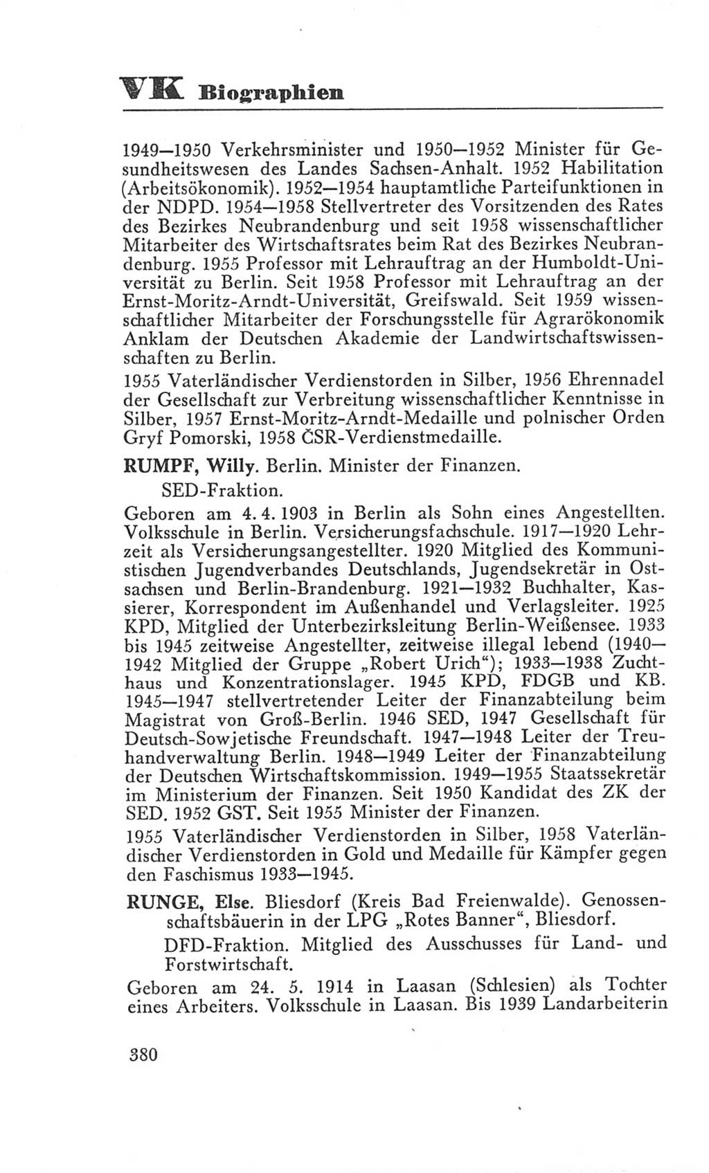 Handbuch der Volkskammer (VK) der Deutschen Demokratischen Republik (DDR), 3. Wahlperiode 1958-1963, Seite 380 (Hdb. VK. DDR 3. WP. 1958-1963, S. 380)
