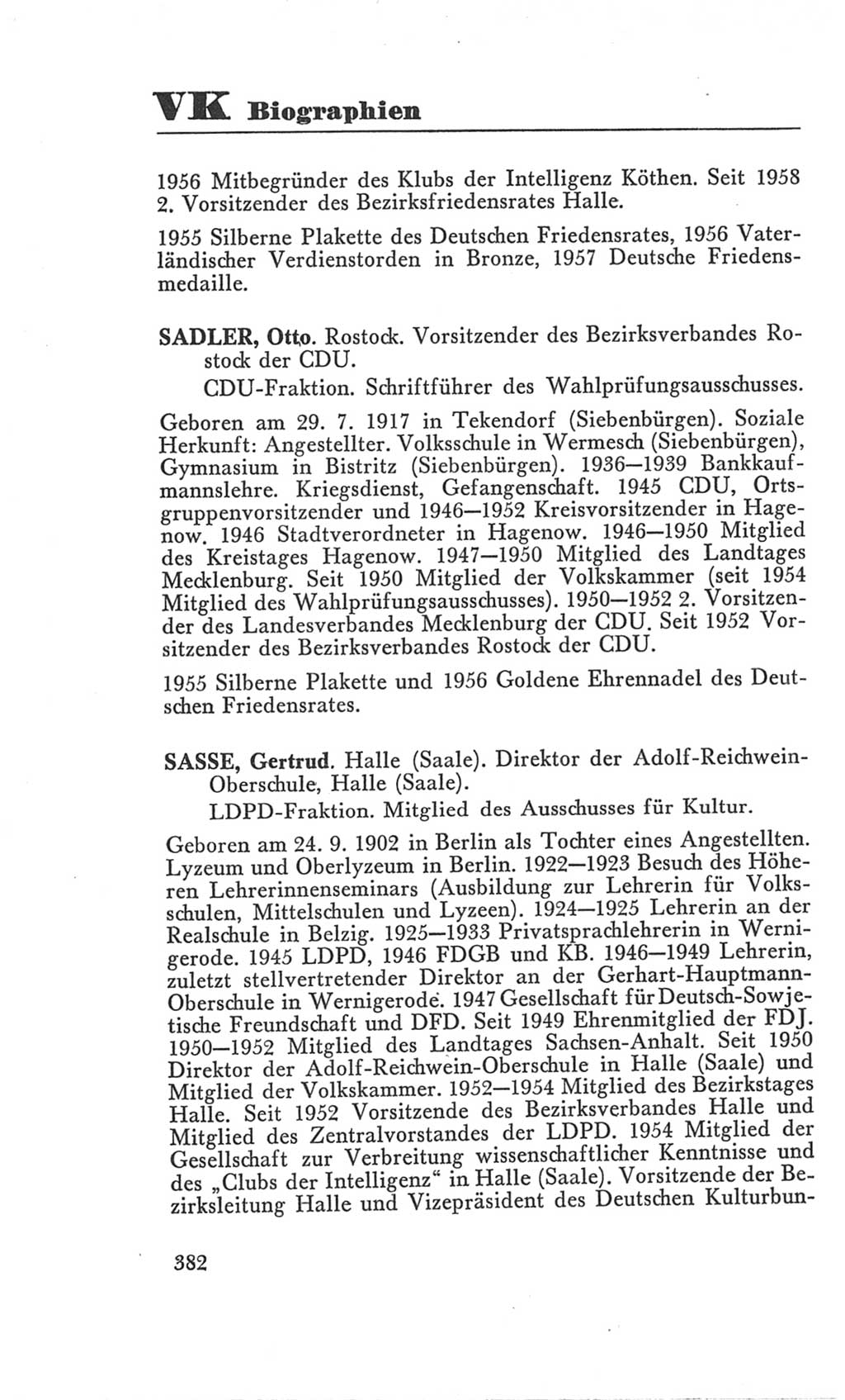 Handbuch der Volkskammer (VK) der Deutschen Demokratischen Republik (DDR), 3. Wahlperiode 1958-1963, Seite 382 (Hdb. VK. DDR 3. WP. 1958-1963, S. 382)