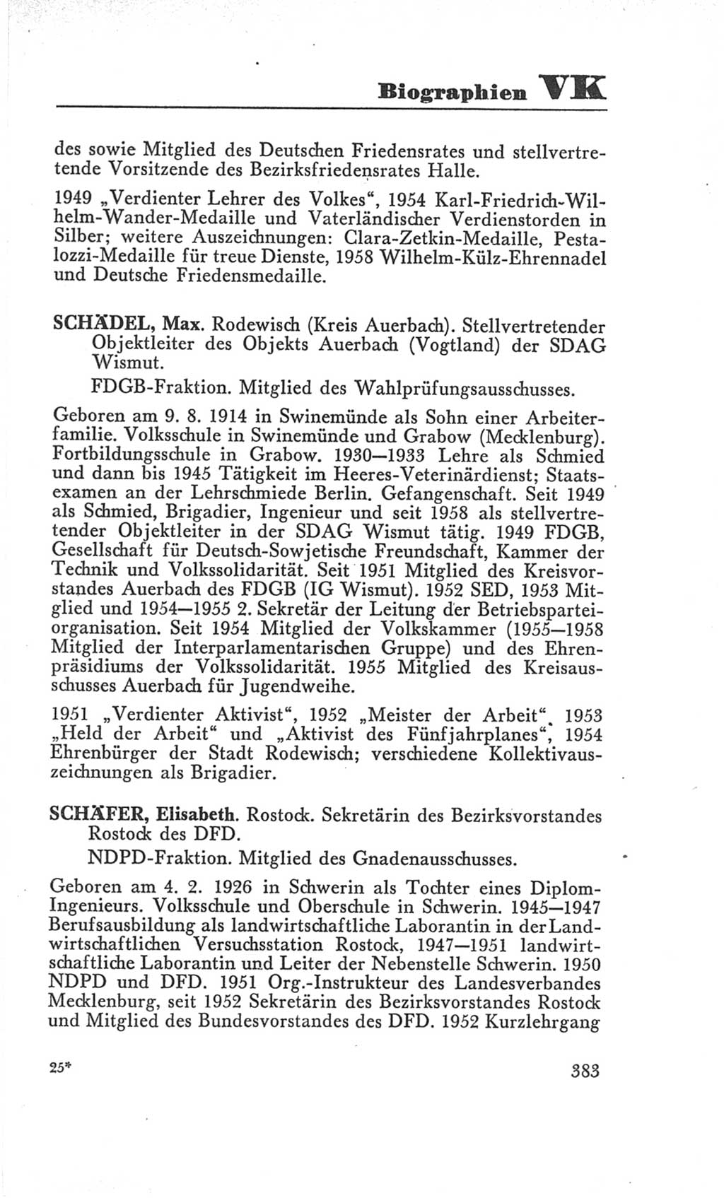 Handbuch der Volkskammer (VK) der Deutschen Demokratischen Republik (DDR), 3. Wahlperiode 1958-1963, Seite 383 (Hdb. VK. DDR 3. WP. 1958-1963, S. 383)