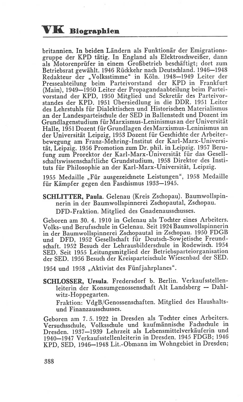 Handbuch der Volkskammer (VK) der Deutschen Demokratischen Republik (DDR), 3. Wahlperiode 1958-1963, Seite 388 (Hdb. VK. DDR 3. WP. 1958-1963, S. 388)