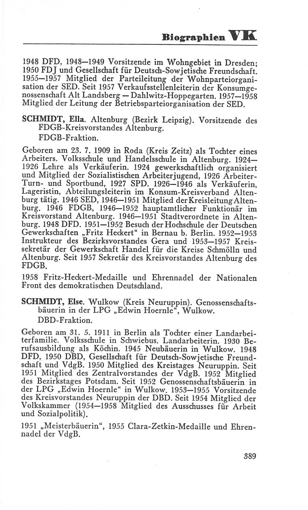 Handbuch der Volkskammer (VK) der Deutschen Demokratischen Republik (DDR), 3. Wahlperiode 1958-1963, Seite 389 (Hdb. VK. DDR 3. WP. 1958-1963, S. 389)