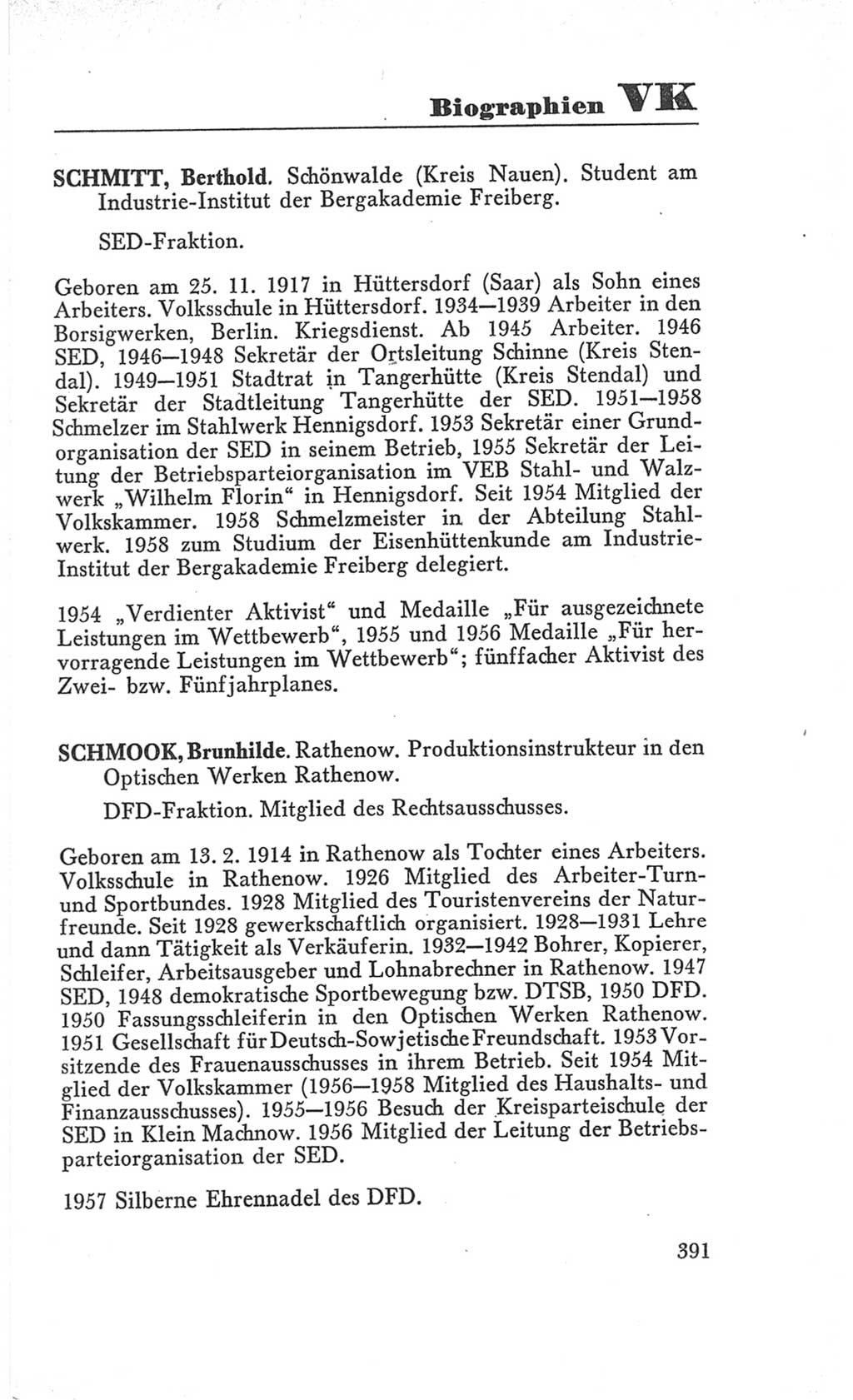 Handbuch der Volkskammer (VK) der Deutschen Demokratischen Republik (DDR), 3. Wahlperiode 1958-1963, Seite 391 (Hdb. VK. DDR 3. WP. 1958-1963, S. 391)