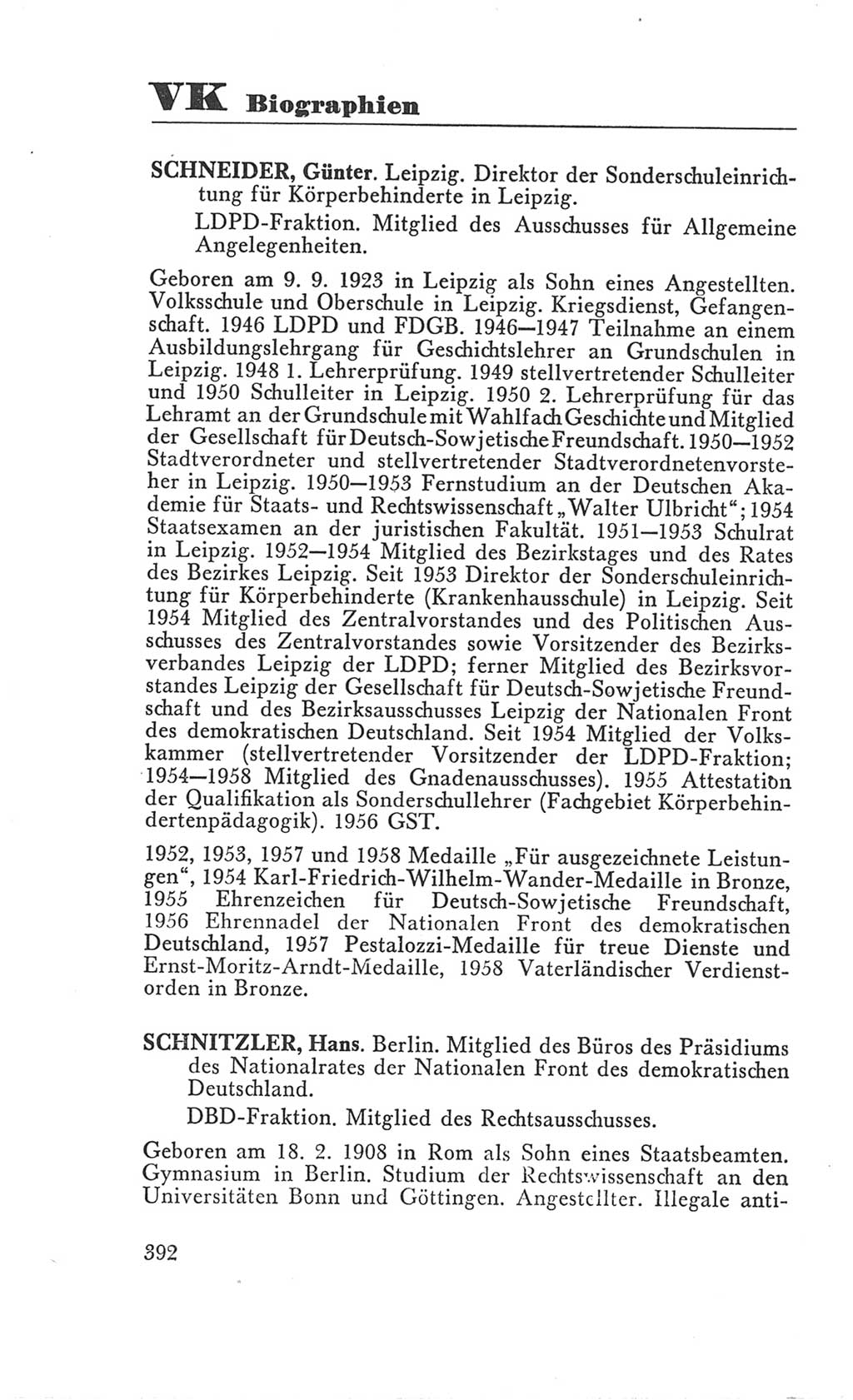 Handbuch der Volkskammer (VK) der Deutschen Demokratischen Republik (DDR), 3. Wahlperiode 1958-1963, Seite 392 (Hdb. VK. DDR 3. WP. 1958-1963, S. 392)