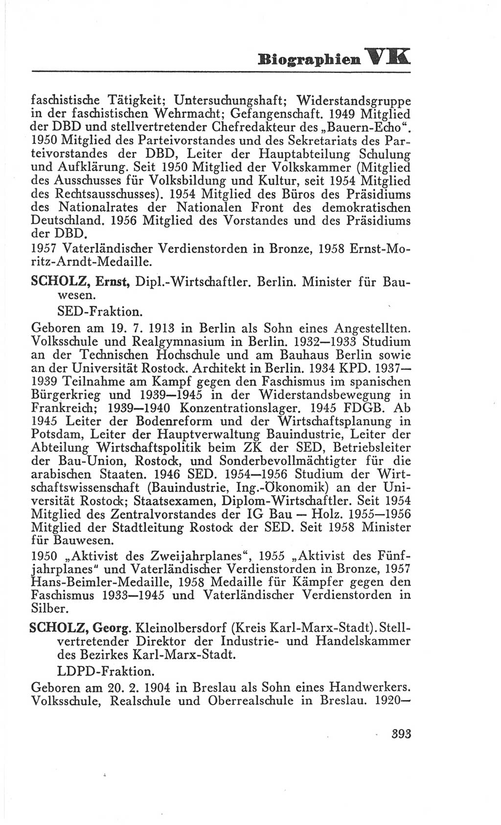 Handbuch der Volkskammer (VK) der Deutschen Demokratischen Republik (DDR), 3. Wahlperiode 1958-1963, Seite 393 (Hdb. VK. DDR 3. WP. 1958-1963, S. 393)