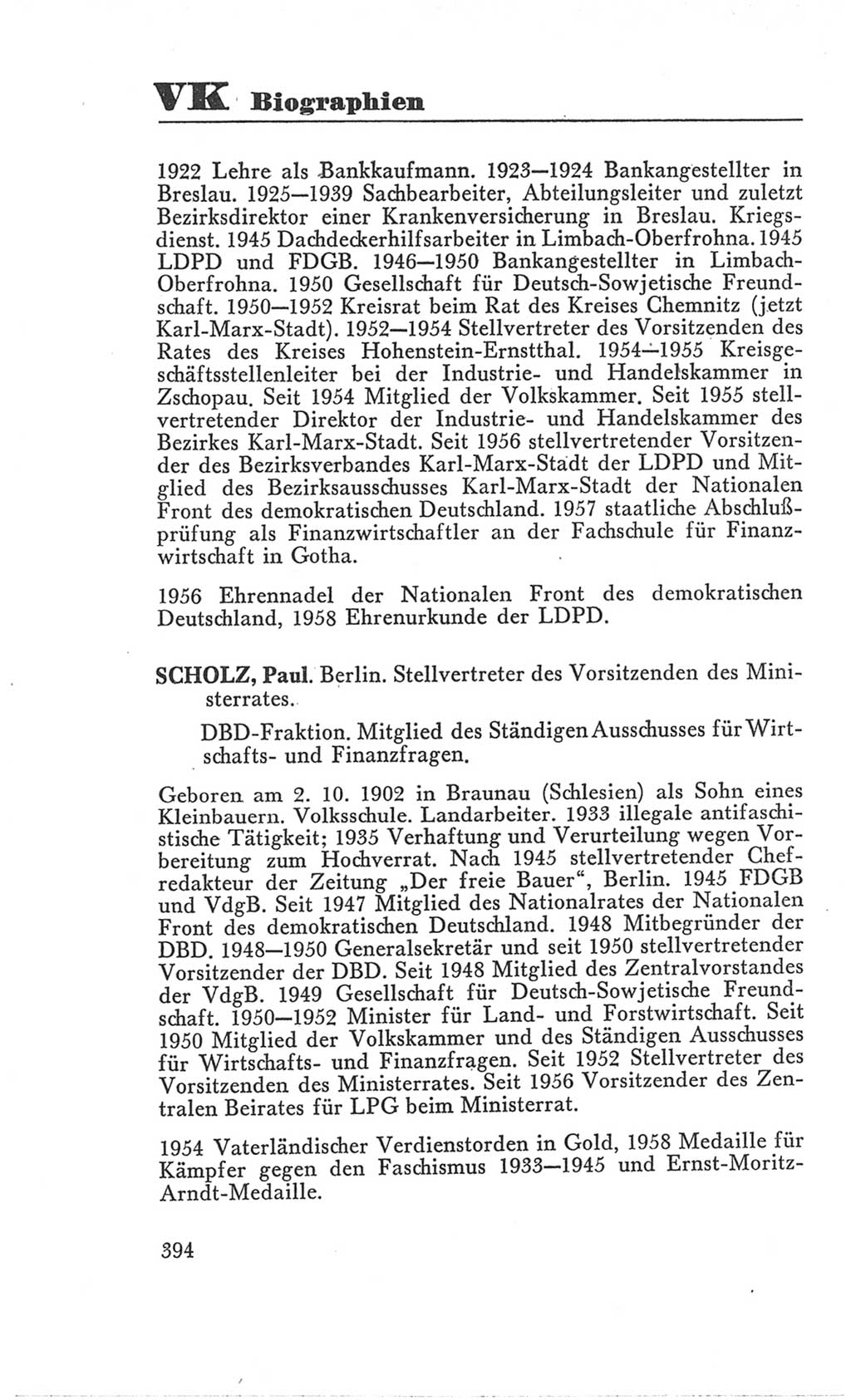 Handbuch der Volkskammer (VK) der Deutschen Demokratischen Republik (DDR), 3. Wahlperiode 1958-1963, Seite 394 (Hdb. VK. DDR 3. WP. 1958-1963, S. 394)