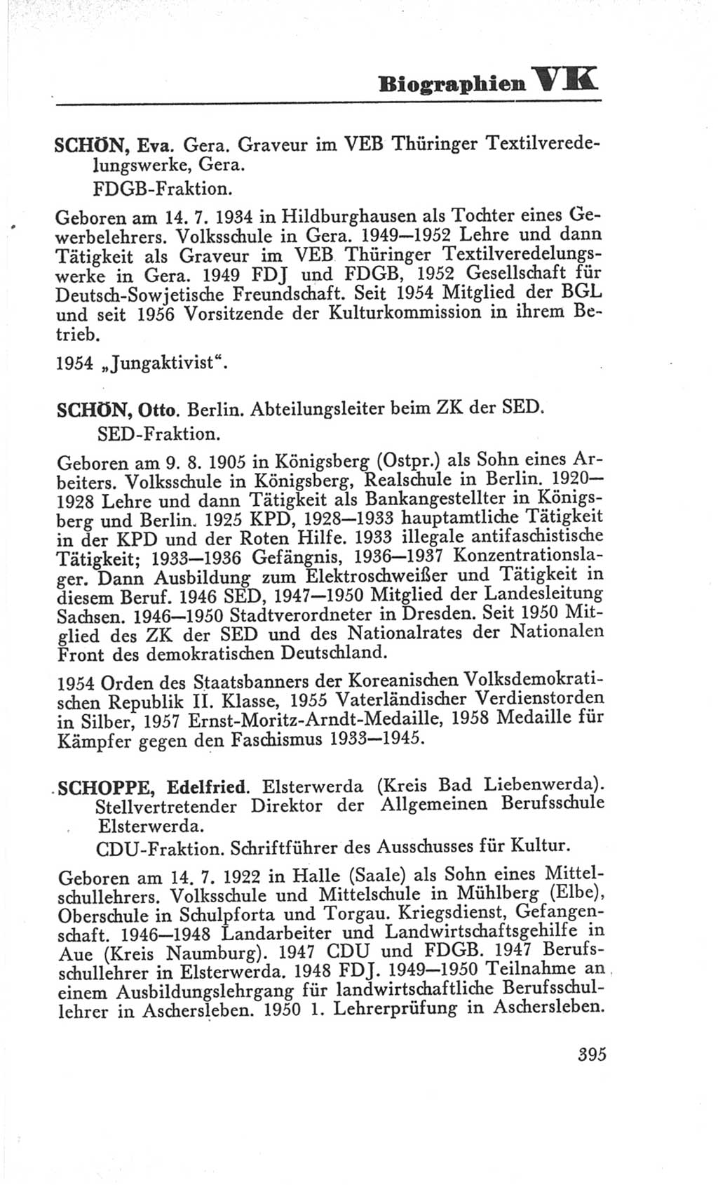 Handbuch der Volkskammer (VK) der Deutschen Demokratischen Republik (DDR), 3. Wahlperiode 1958-1963, Seite 395 (Hdb. VK. DDR 3. WP. 1958-1963, S. 395)