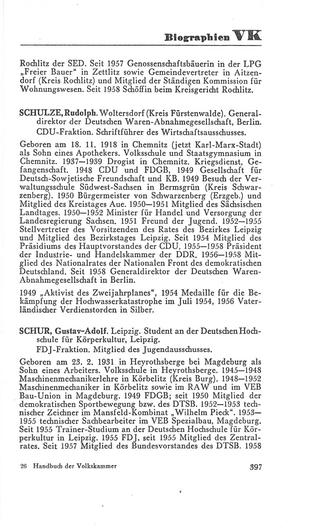 Handbuch der Volkskammer (VK) der Deutschen Demokratischen Republik (DDR), 3. Wahlperiode 1958-1963, Seite 397 (Hdb. VK. DDR 3. WP. 1958-1963, S. 397)