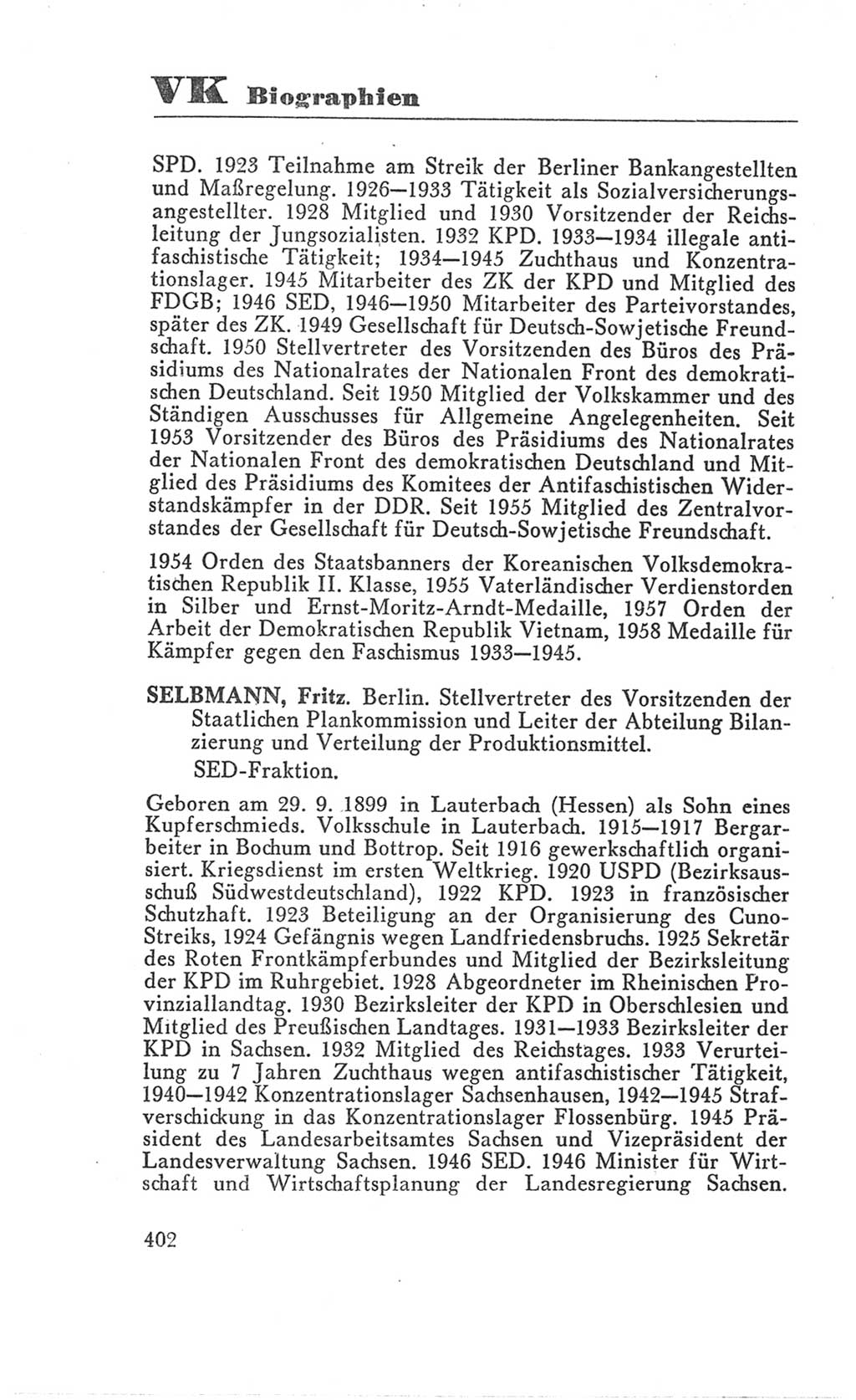 Handbuch der Volkskammer (VK) der Deutschen Demokratischen Republik (DDR), 3. Wahlperiode 1958-1963, Seite 402 (Hdb. VK. DDR 3. WP. 1958-1963, S. 402)