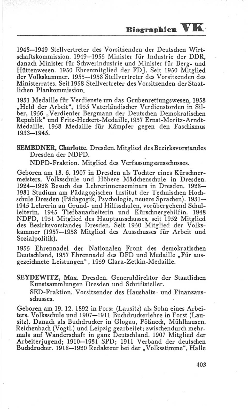 Handbuch der Volkskammer (VK) der Deutschen Demokratischen Republik (DDR), 3. Wahlperiode 1958-1963, Seite 403 (Hdb. VK. DDR 3. WP. 1958-1963, S. 403)