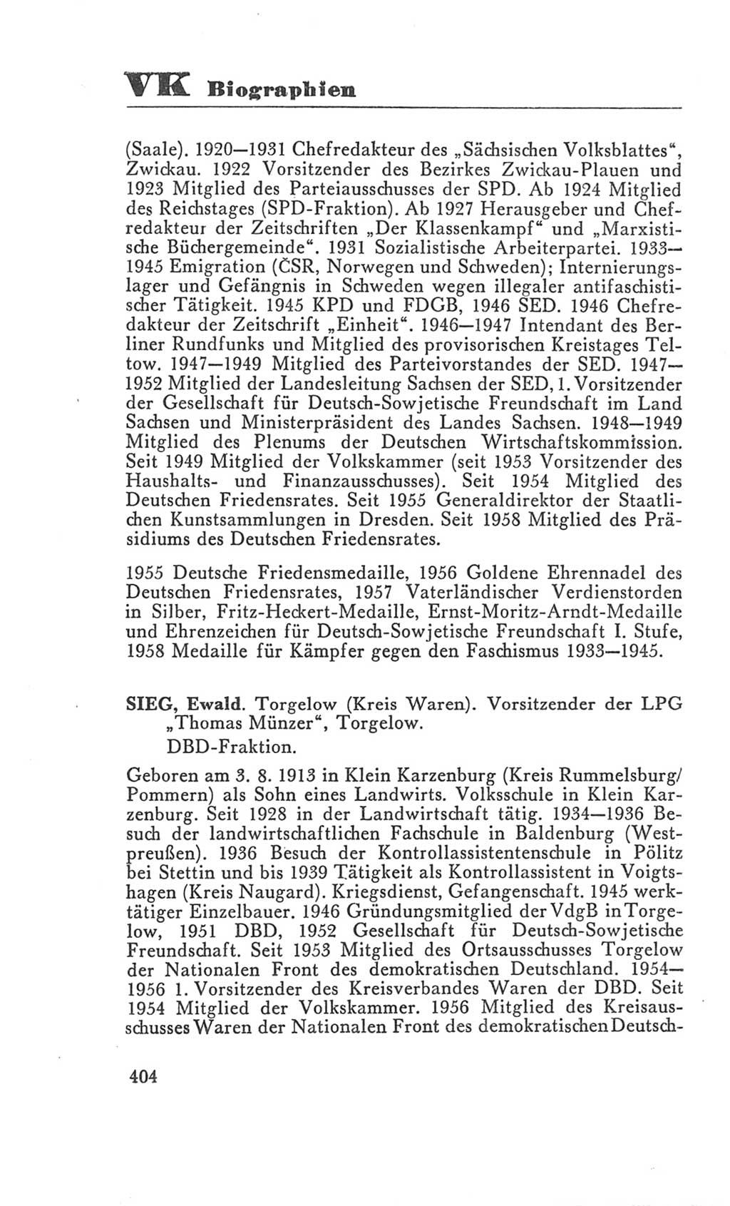 Handbuch der Volkskammer (VK) der Deutschen Demokratischen Republik (DDR), 3. Wahlperiode 1958-1963, Seite 404 (Hdb. VK. DDR 3. WP. 1958-1963, S. 404)