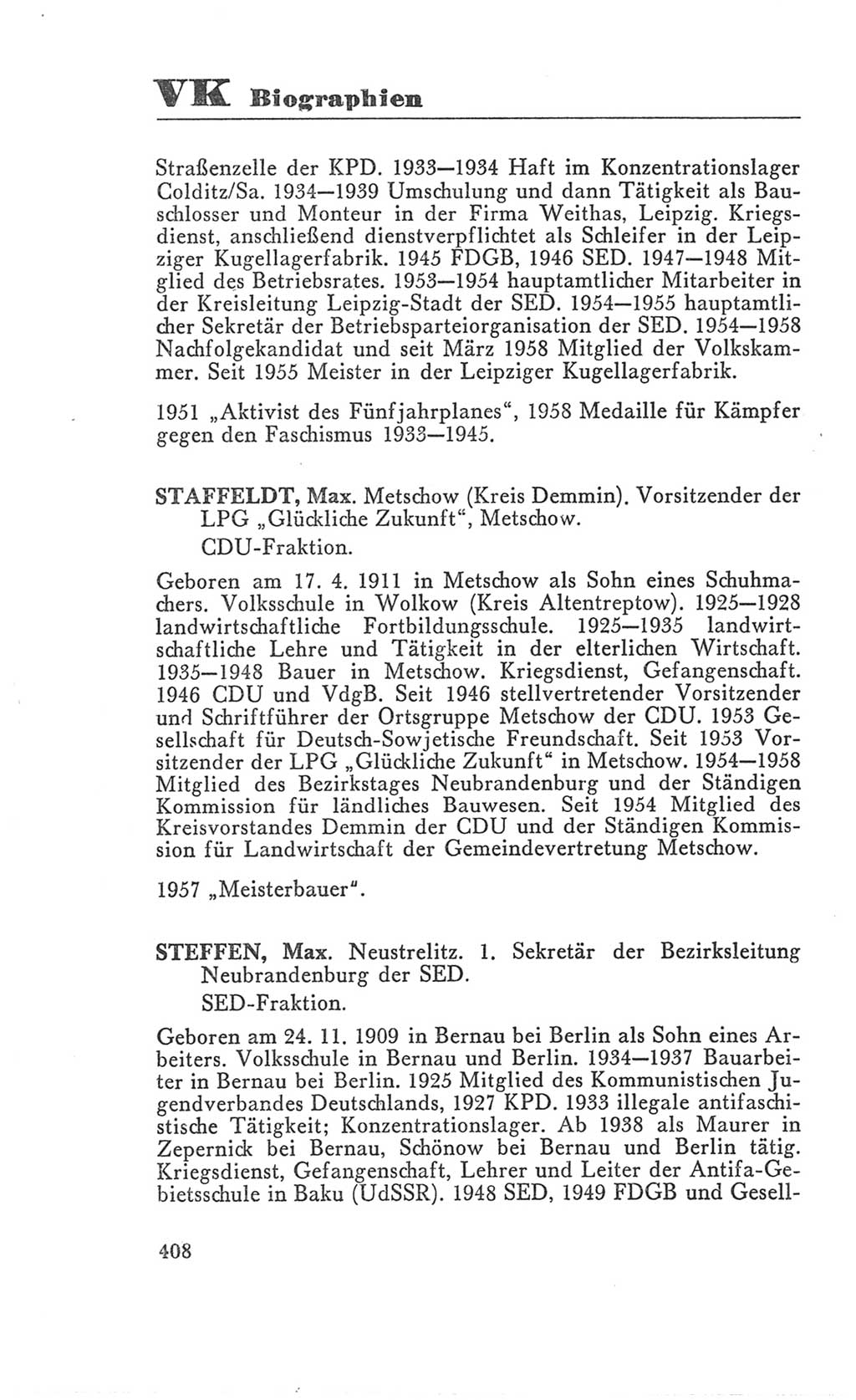 Handbuch der Volkskammer (VK) der Deutschen Demokratischen Republik (DDR), 3. Wahlperiode 1958-1963, Seite 408 (Hdb. VK. DDR 3. WP. 1958-1963, S. 408)