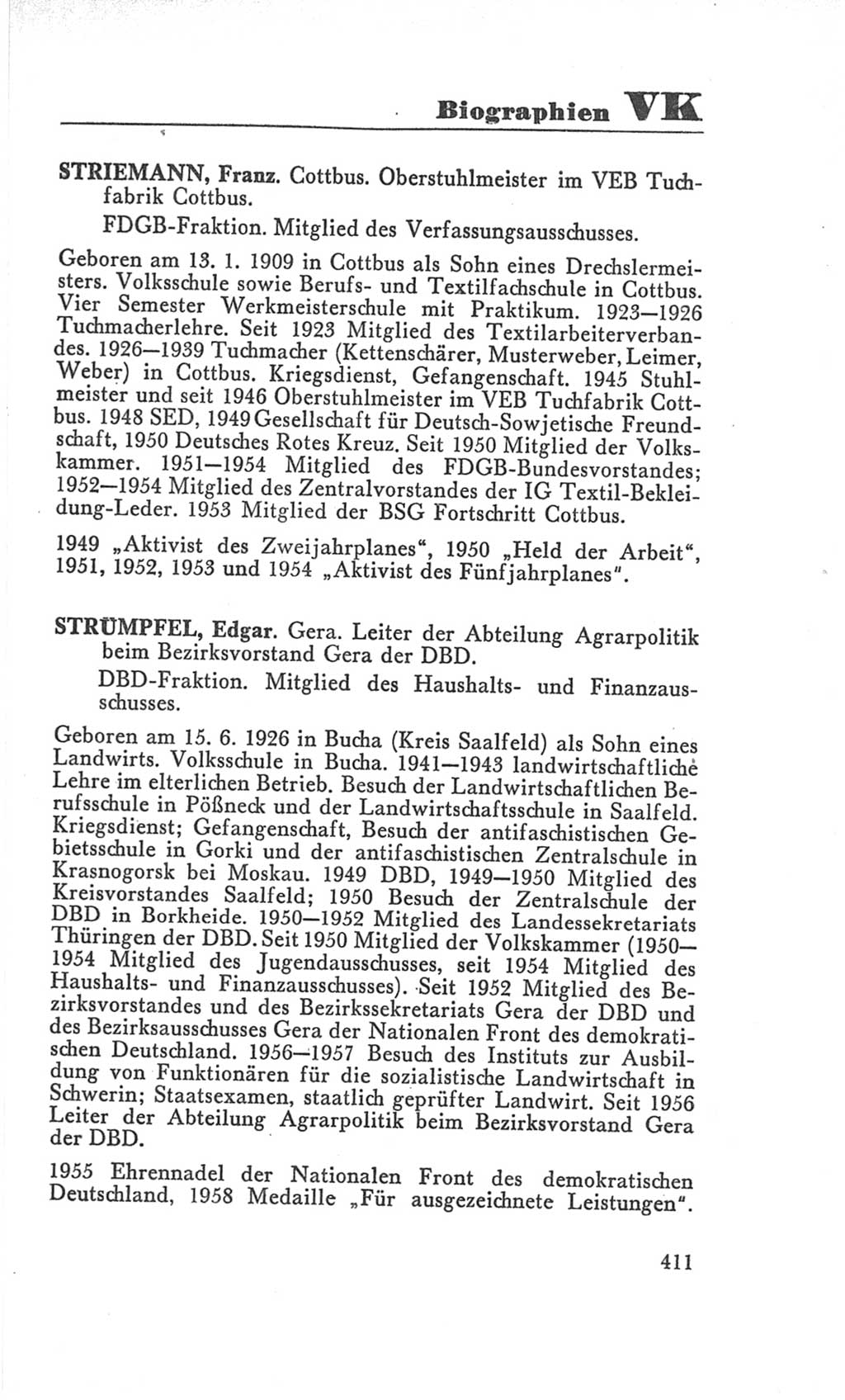 Handbuch der Volkskammer (VK) der Deutschen Demokratischen Republik (DDR), 3. Wahlperiode 1958-1963, Seite 411 (Hdb. VK. DDR 3. WP. 1958-1963, S. 411)