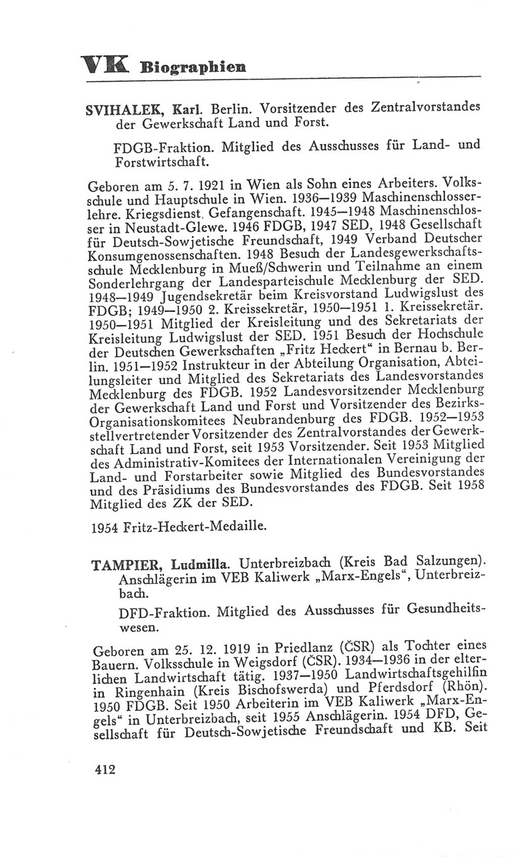 Handbuch der Volkskammer (VK) der Deutschen Demokratischen Republik (DDR), 3. Wahlperiode 1958-1963, Seite 412 (Hdb. VK. DDR 3. WP. 1958-1963, S. 412)