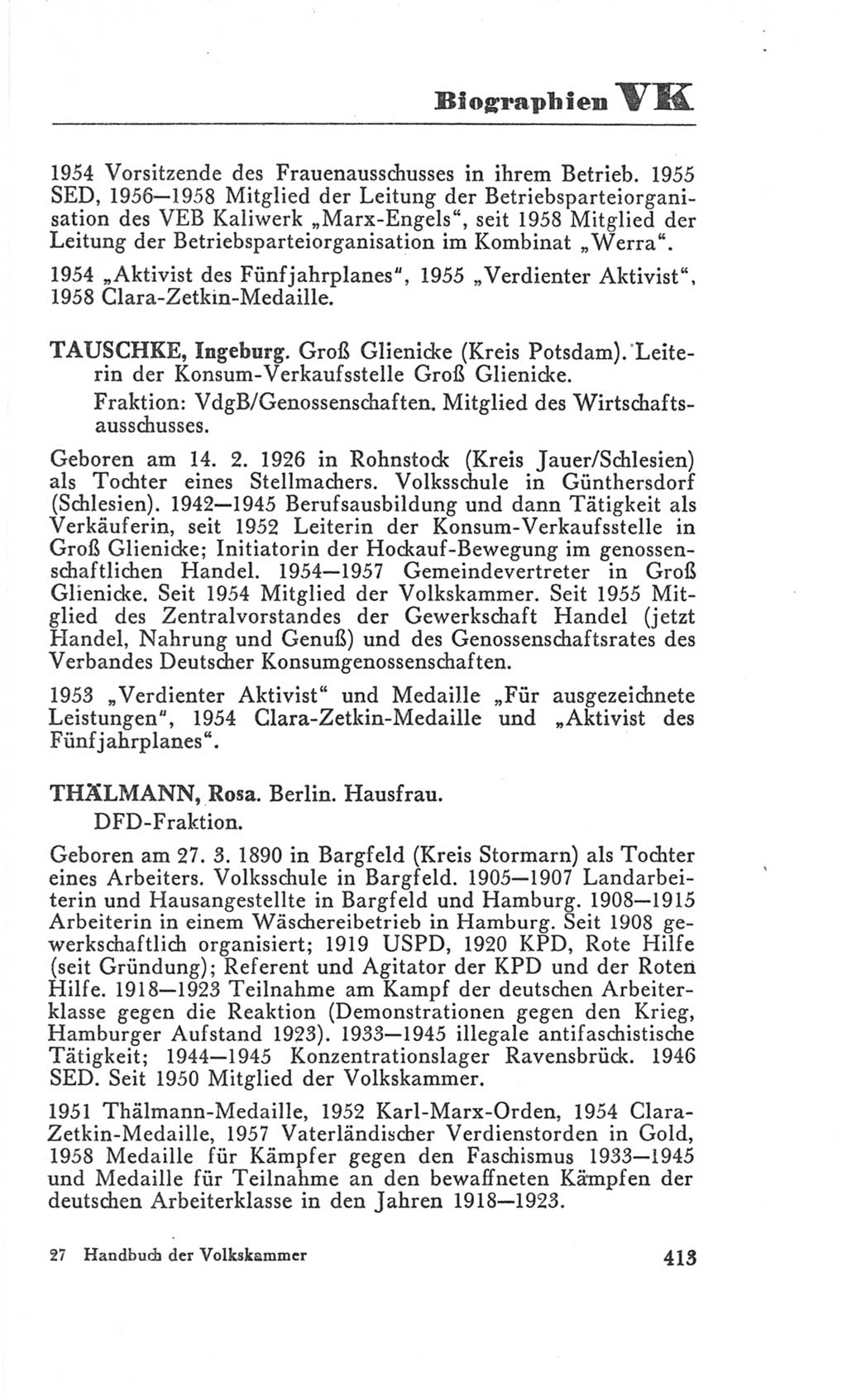 Handbuch der Volkskammer (VK) der Deutschen Demokratischen Republik (DDR), 3. Wahlperiode 1958-1963, Seite 413 (Hdb. VK. DDR 3. WP. 1958-1963, S. 413)